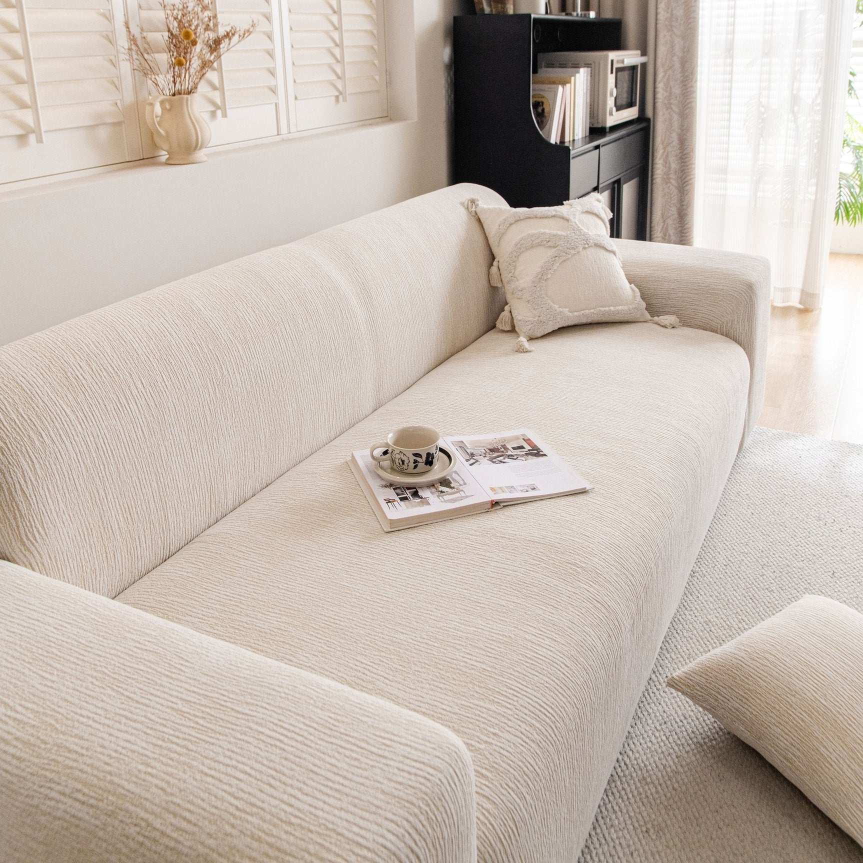 Spandex Jacquard Sofa Cover, High Stretch Crinkle Textured Couch Slipcover KAS Washable - Ornate Home