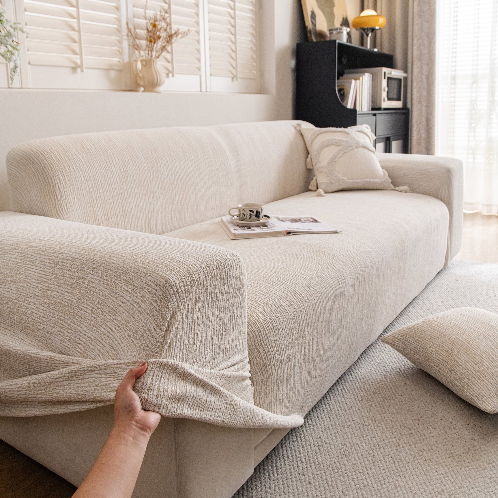 Spandex Jacquard Sofa Cover, High Stretch Crinkle Textured Couch Slipcover KAS Washable - Ornate Home