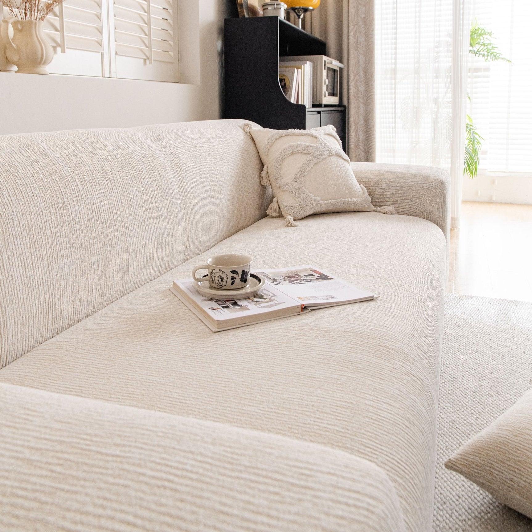 Spandex Jacquard Sofa Cover, High Stretch Crinkle Textured Couch Slipcover KAS Washable - Ornate Home