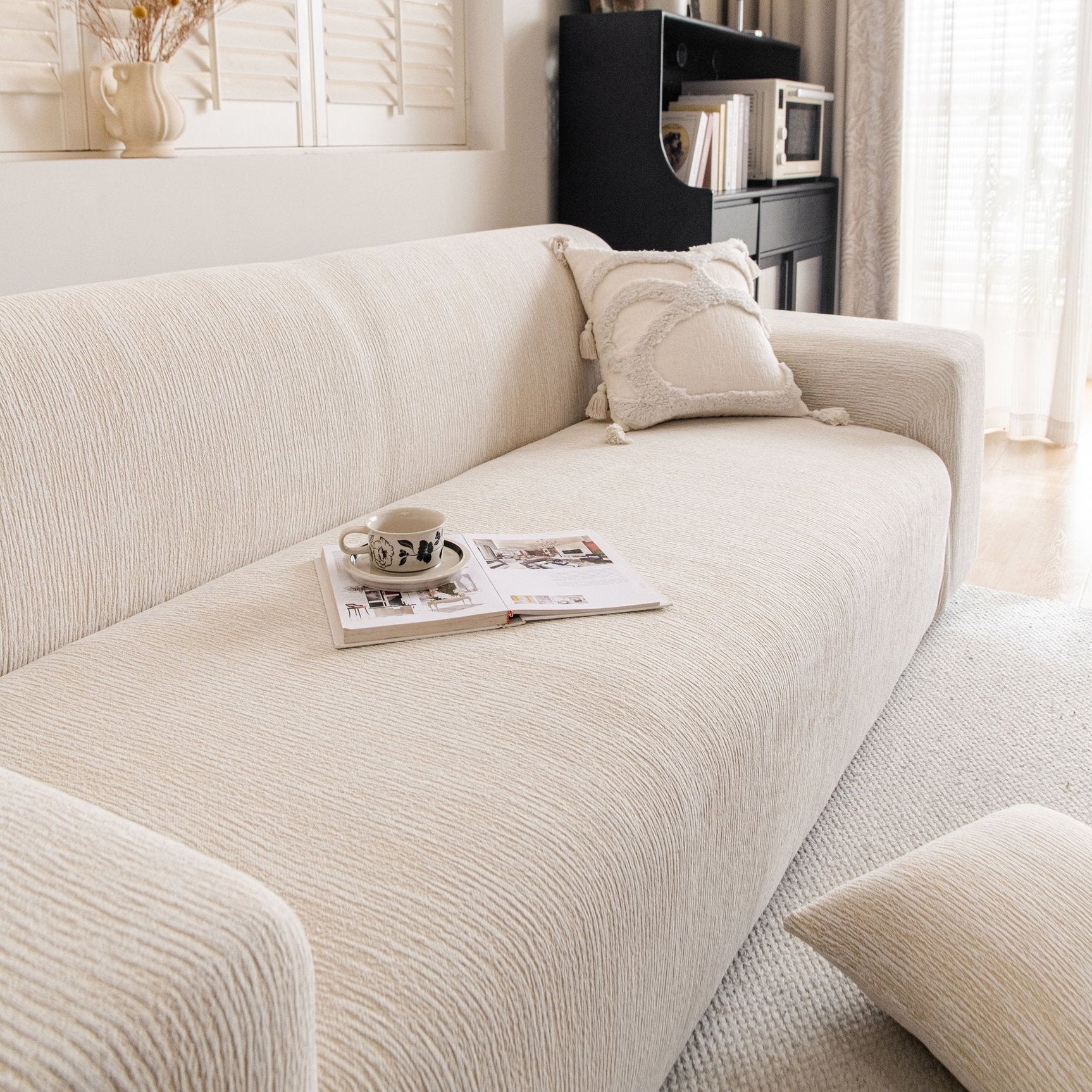 Spandex Jacquard Sofa Cover, High Stretch Crinkle Textured Couch Slipcover KAS Washable - Ornate Home