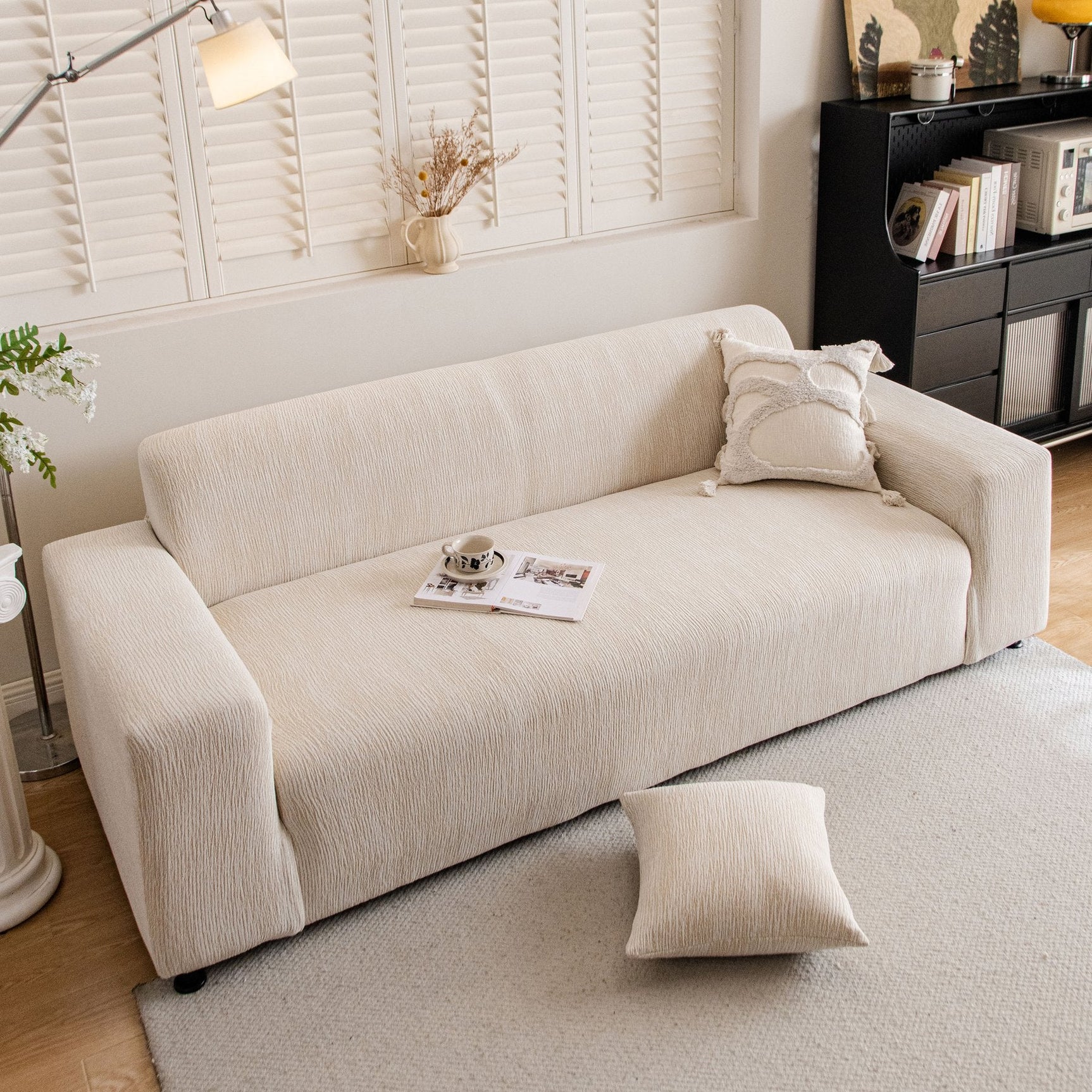 Spandex Jacquard Sofa Cover, High Stretch Crinkle Textured Couch Slipcover KAS Washable - Ornate Home