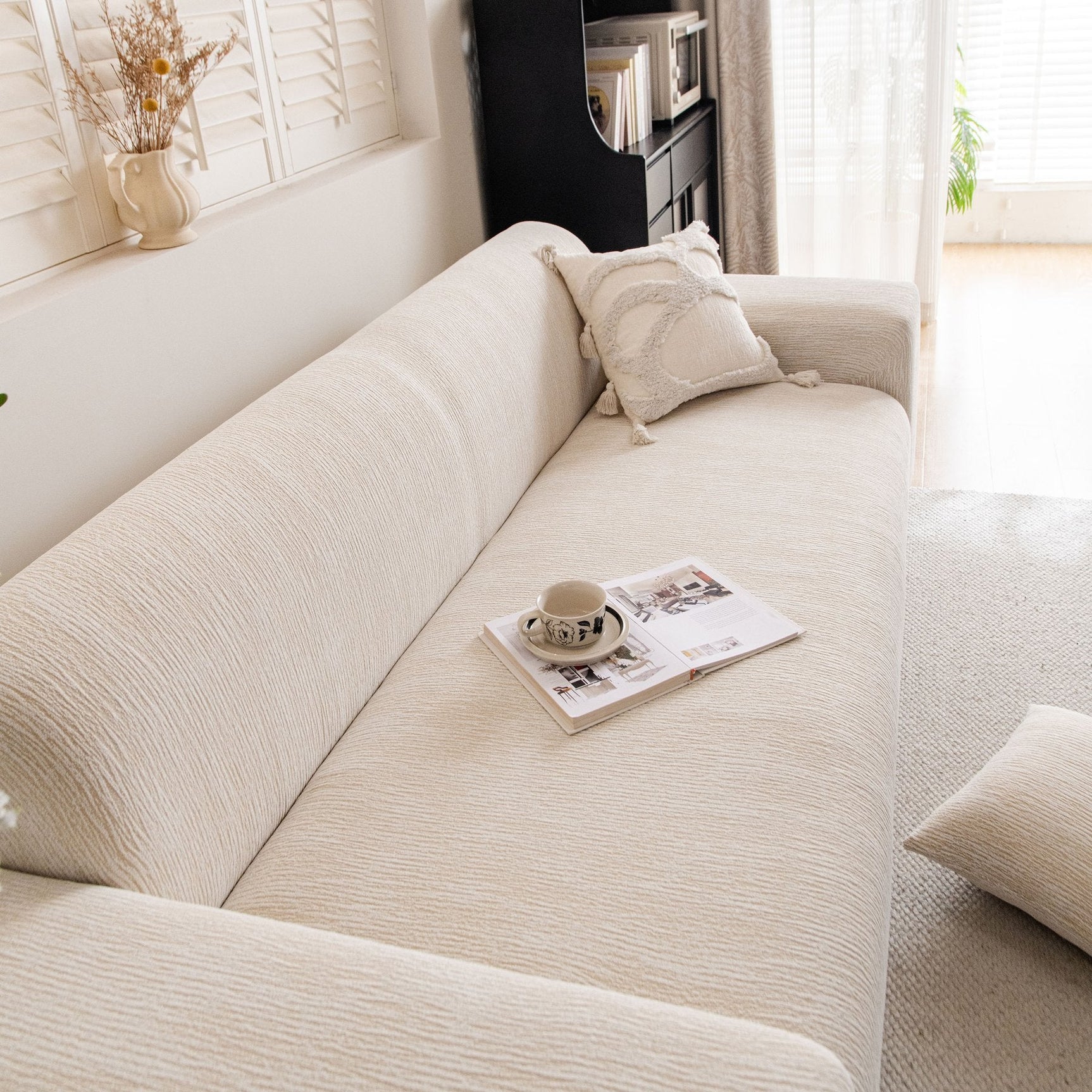 Spandex Jacquard Sofa Cover, High Stretch Crinkle Textured Couch Slipcover KAS Washable - Ornate Home