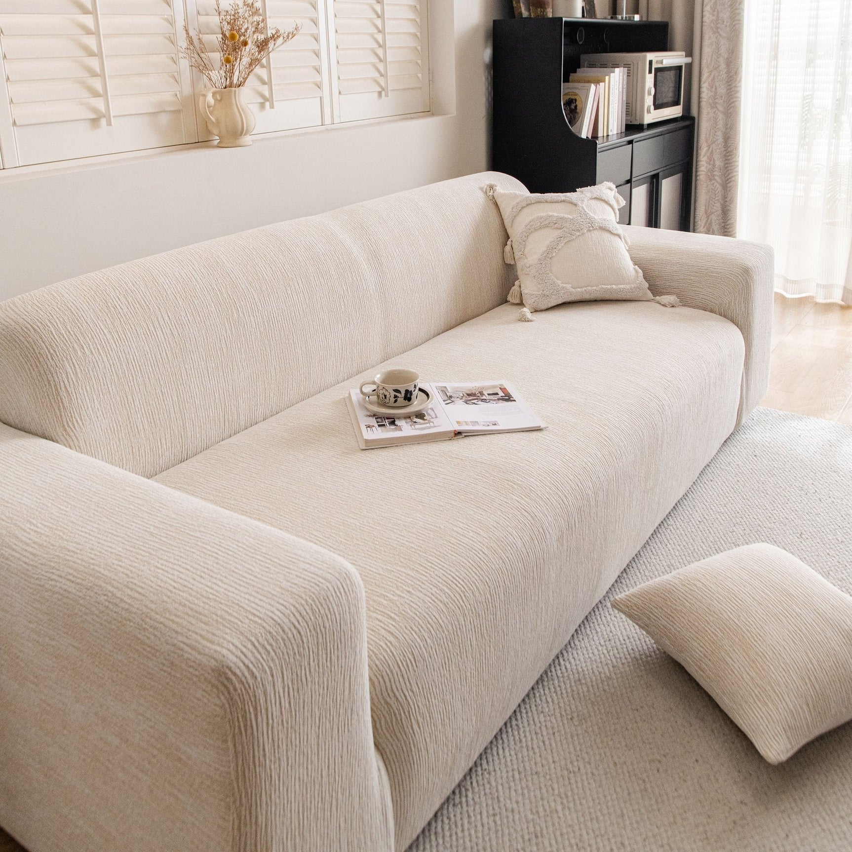Spandex Jacquard Sofa Cover, High Stretch Crinkle Textured Couch Slipcover KAS Washable - Ornate Home