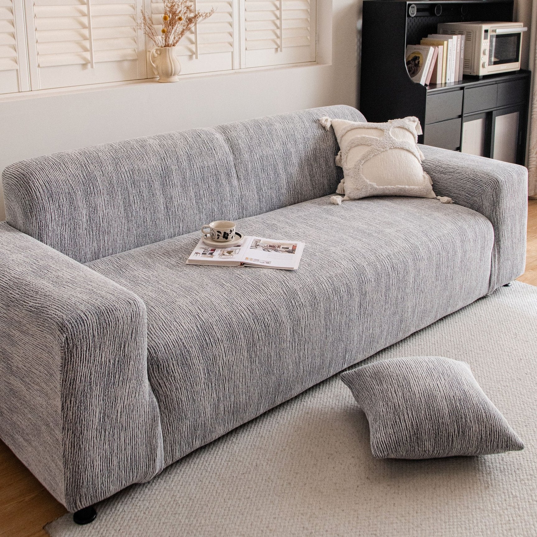 Spandex Jacquard Sofa Cover, High Stretch Crinkle Textured Couch Slipcover KAS Washable - Ornate Home