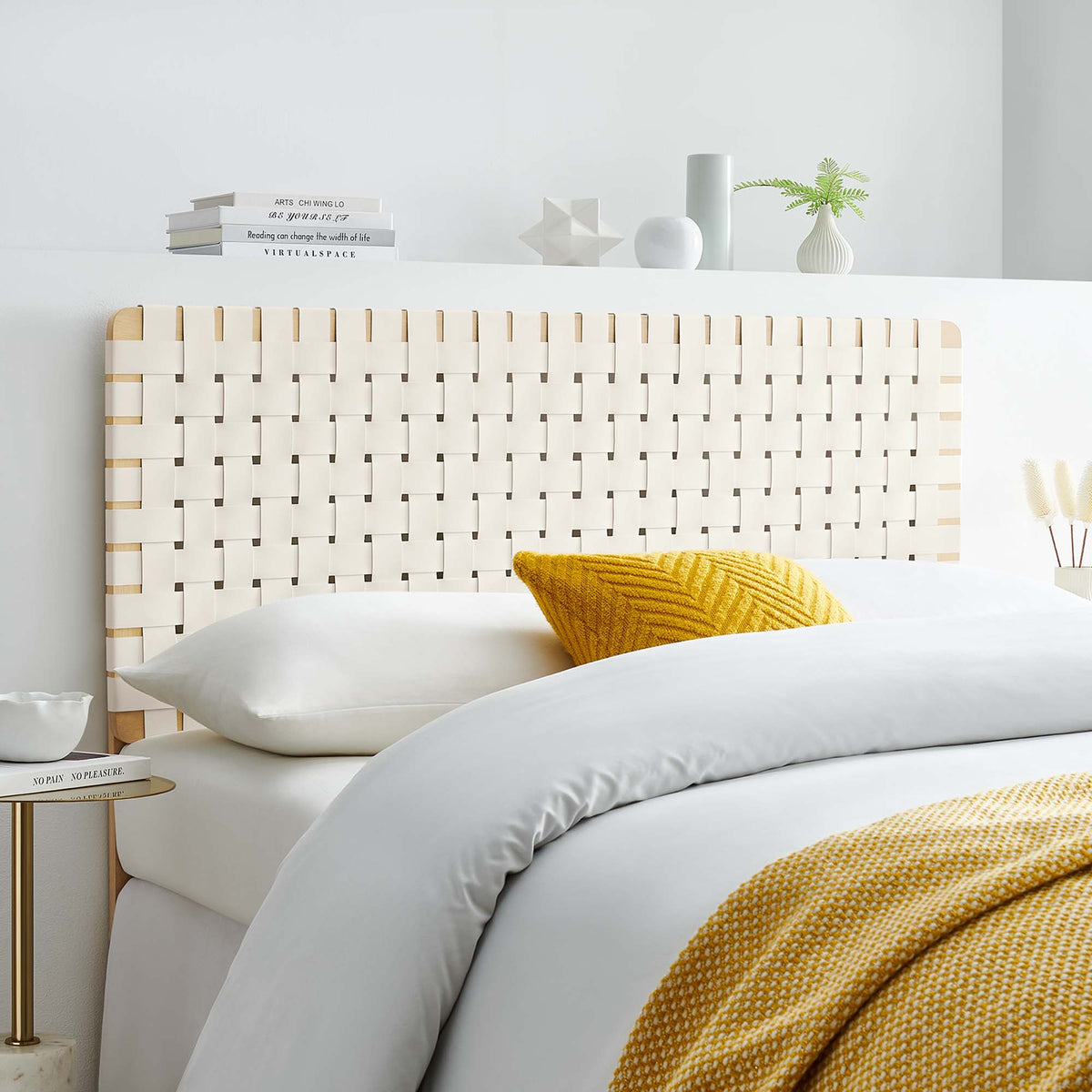 Sparta Natural/Beige Weave Vegan Leather Full Headboard - 1x55.5" - Ornate Home