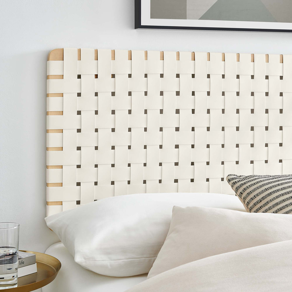 Sparta Natural/Beige Weave Vegan Leather Full Headboard - 1x55.5x22.6" - Ornate Home
