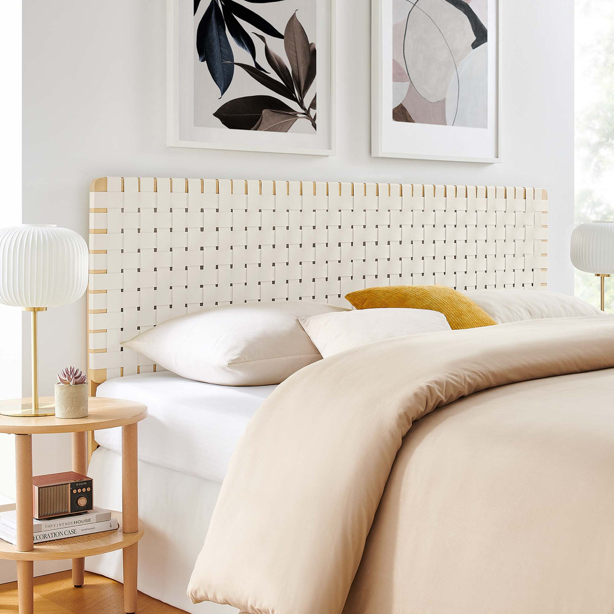 Sparta Natural/Beige Weave Vegan Leather King Headboard - Ornate Home
