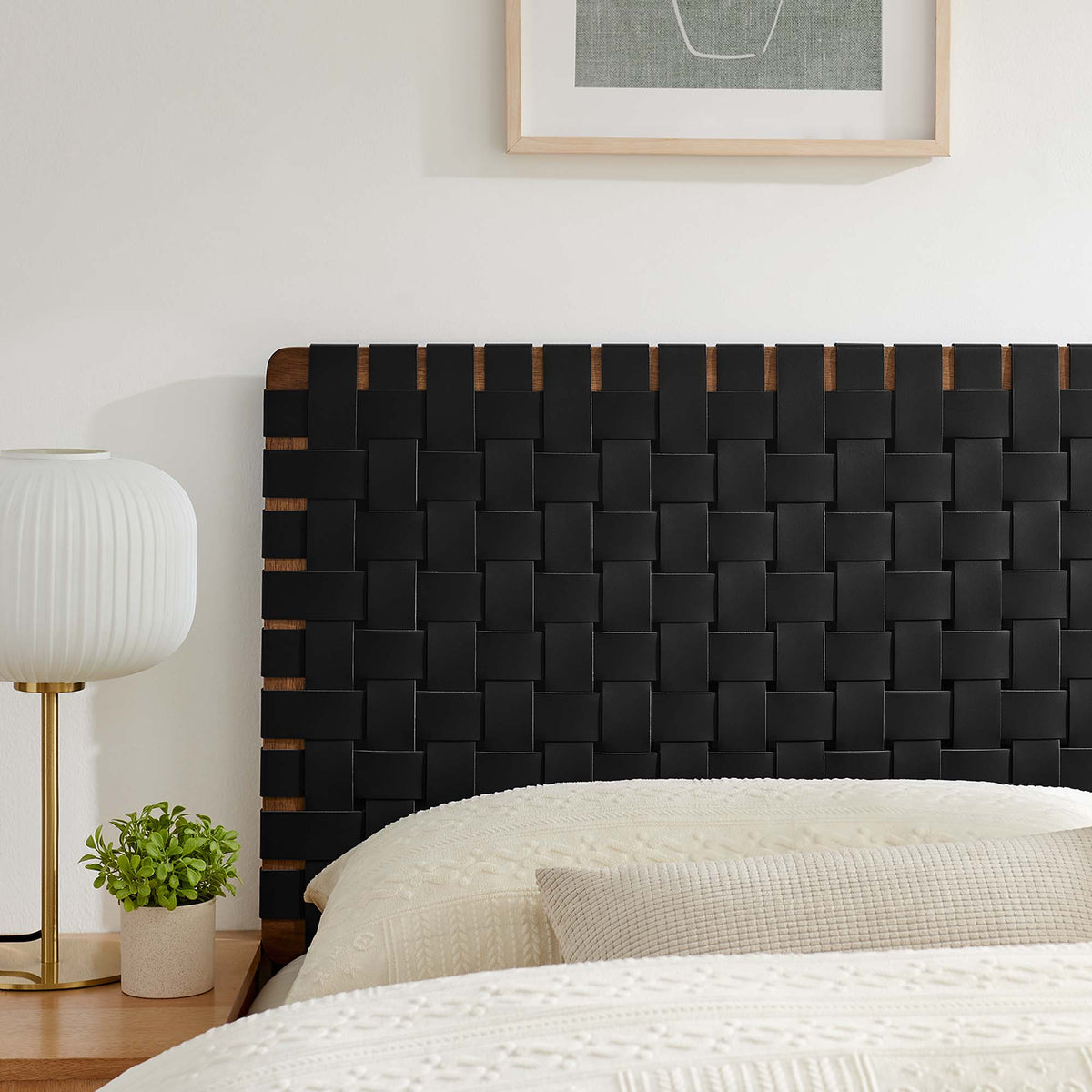 Sparta Walnut/Black Weave Vegan Leather Queen Headboard - Ornate Home