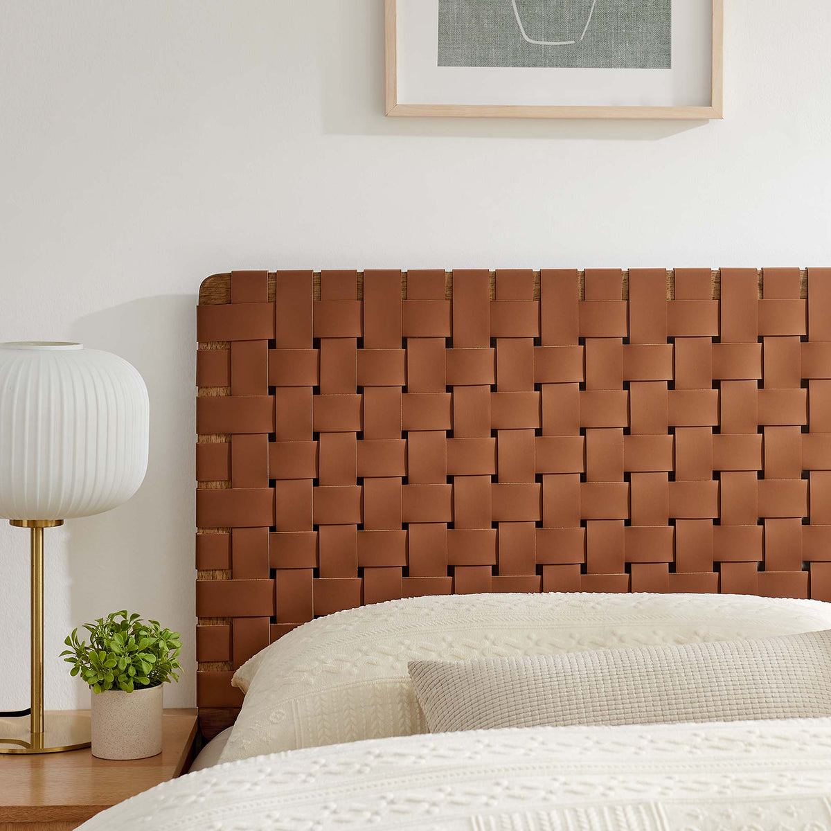 Sparta Walnut/Brown Weave Vegan Leather Queen Headboard - Ornate Home