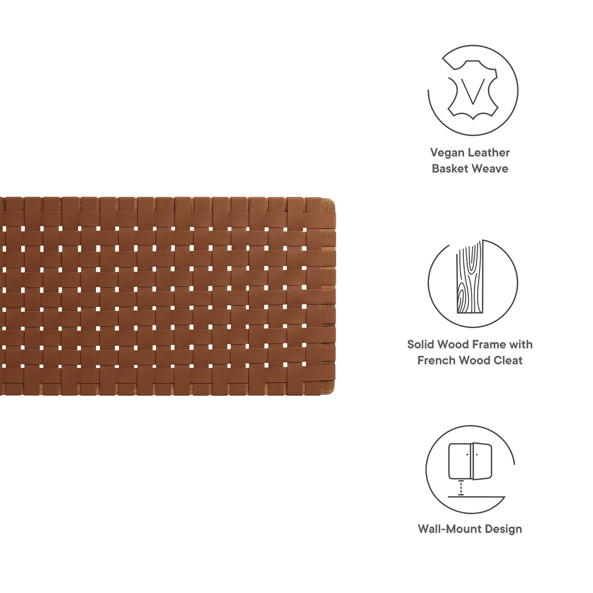 Sparta Walnut/Brown Weave Wall-Mount Vegan Leather King Headboard - Ornate Home