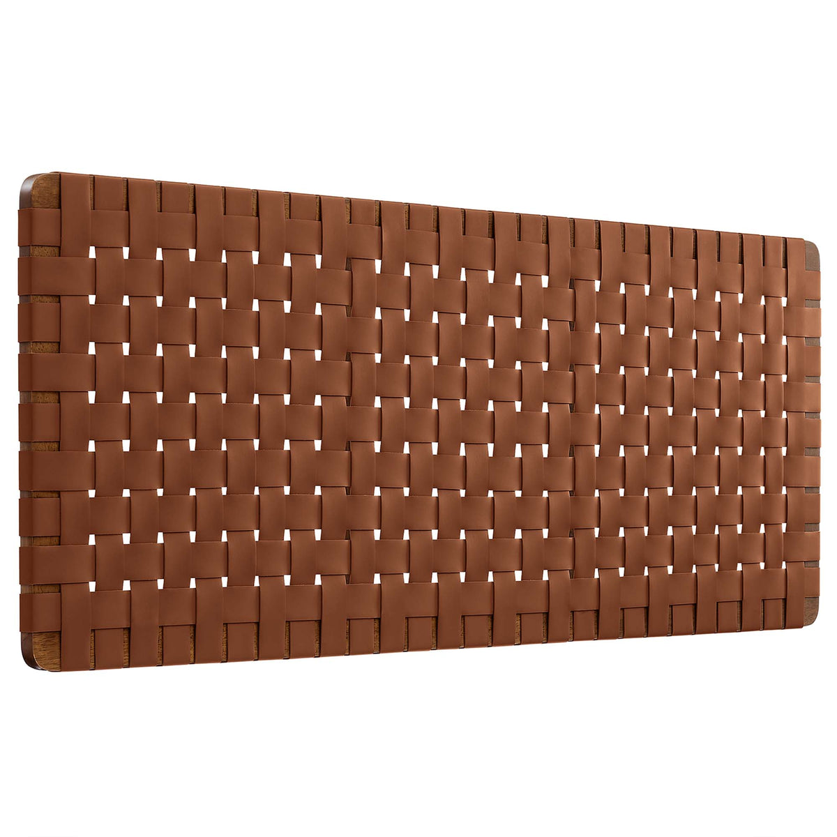 Sparta Walnut/Brown Weave Wall-Mount Vegan Leather Queen Headboard - Ornate Home