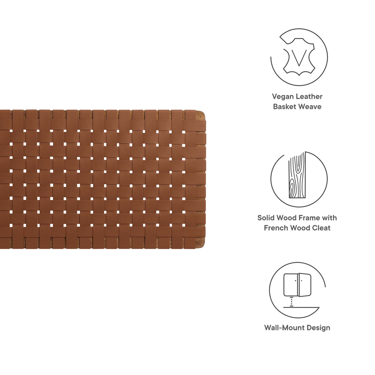Sparta Walnut/Brown Weave Wall-Mount Vegan Leather Queen Headboard - Ornate Home