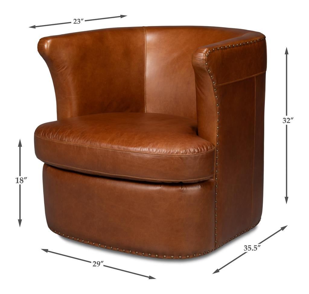 Spencer Brown Distilled Leather Swivel Chair - Ornate Home