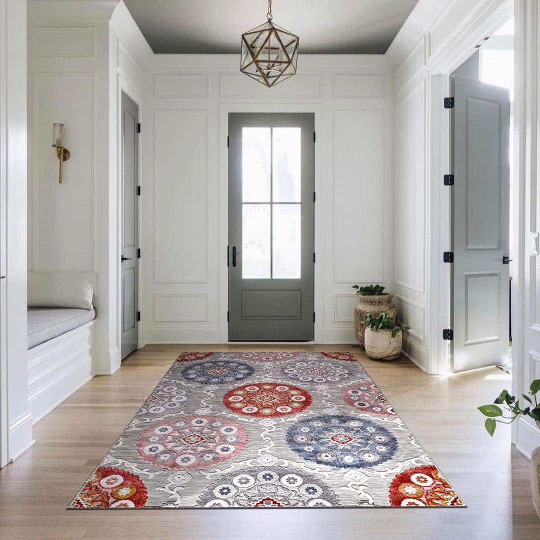 Spring Multi Color Bohemian Medallion Floral Non-Shedding Indoor/Outdoor Area Rugs - Ornate Home