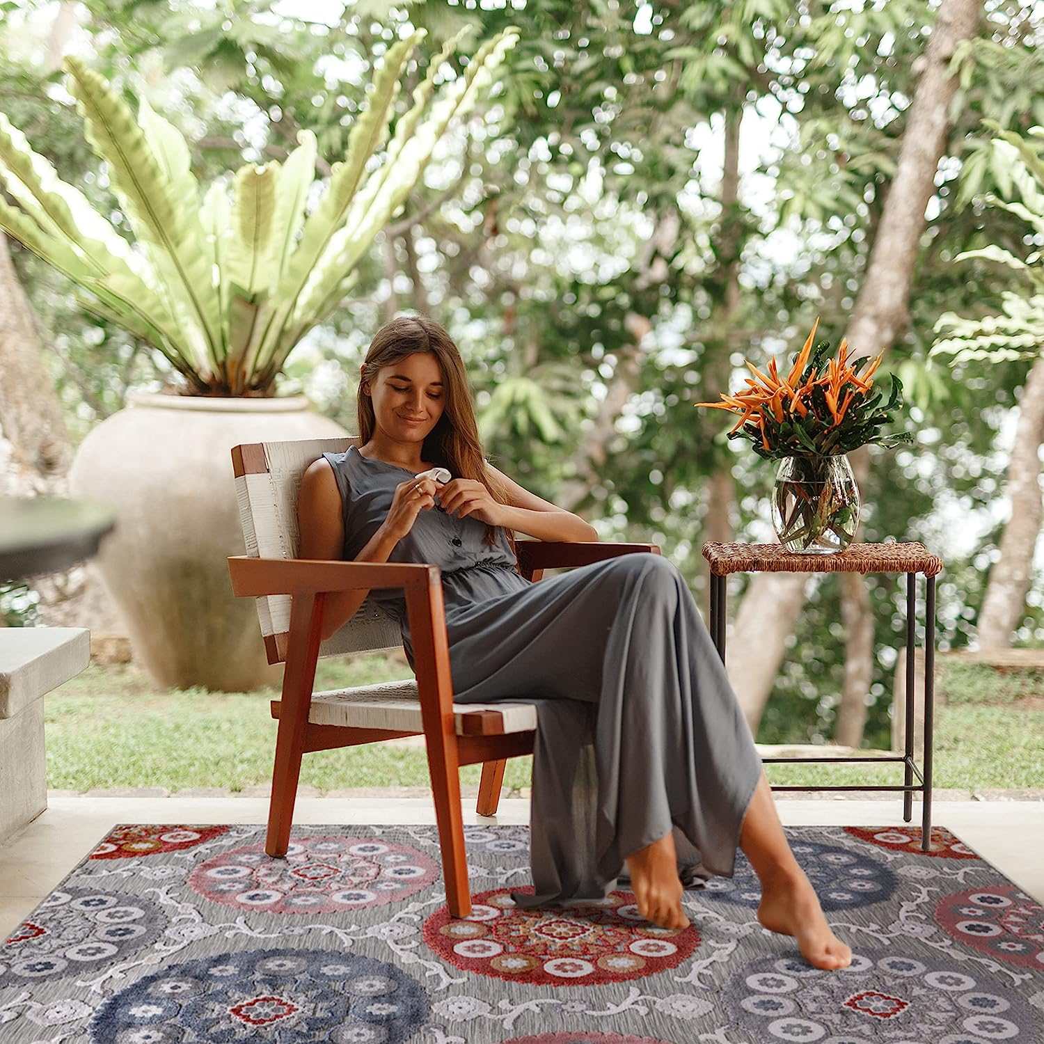 Spring Multi Color Bohemian Medallion Floral Non-Shedding Indoor/Outdoor Area Rugs - Ornate Home