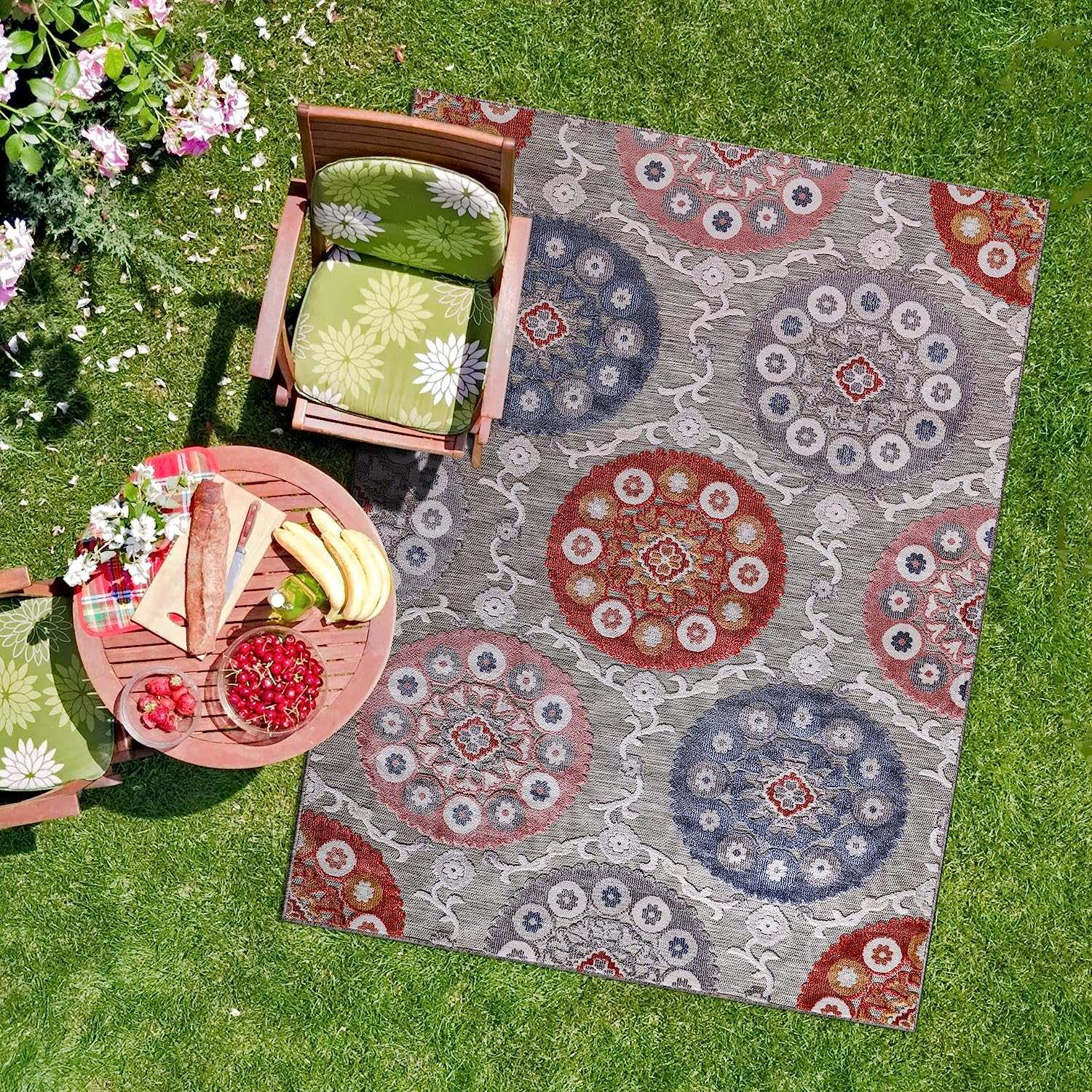 Spring Multi Color Bohemian Medallion Floral Non-Shedding Indoor/Outdoor Area Rugs - Ornate Home