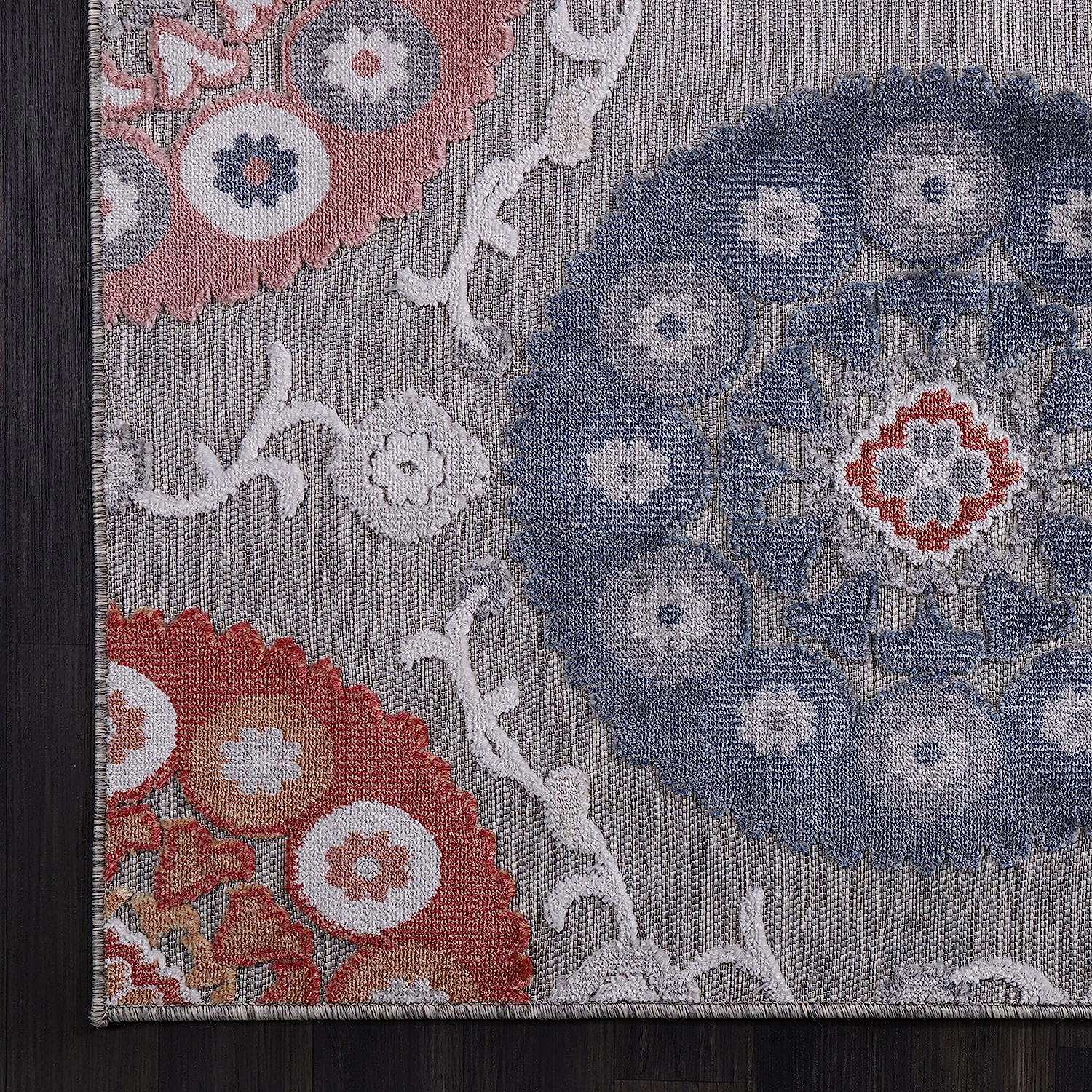 Spring Multi Color Bohemian Medallion Floral Non-Shedding Indoor/Outdoor Area Rugs - Ornate Home