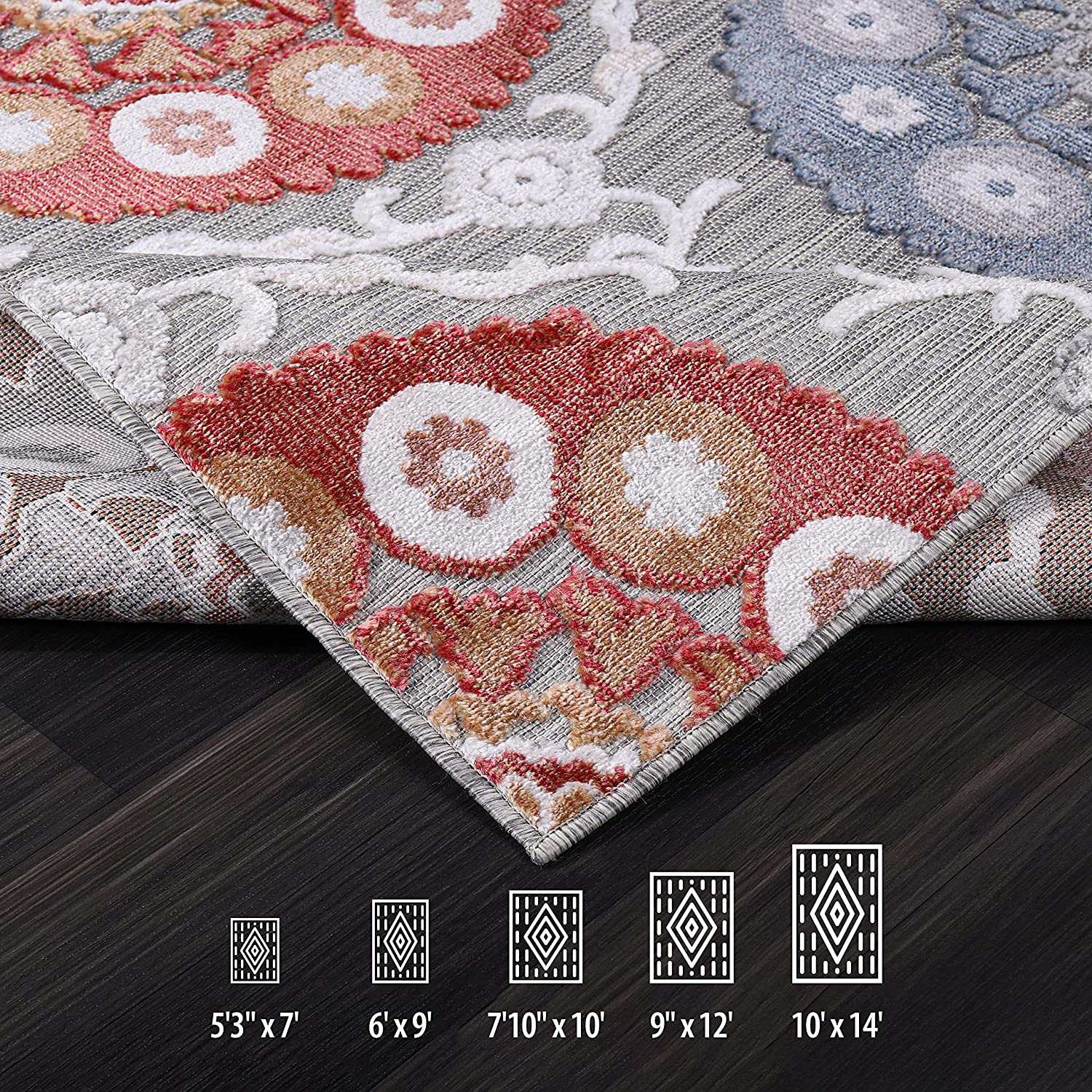 Spring Multi Color Bohemian Medallion Floral Non-Shedding Indoor/Outdoor Area Rugs - Ornate Home