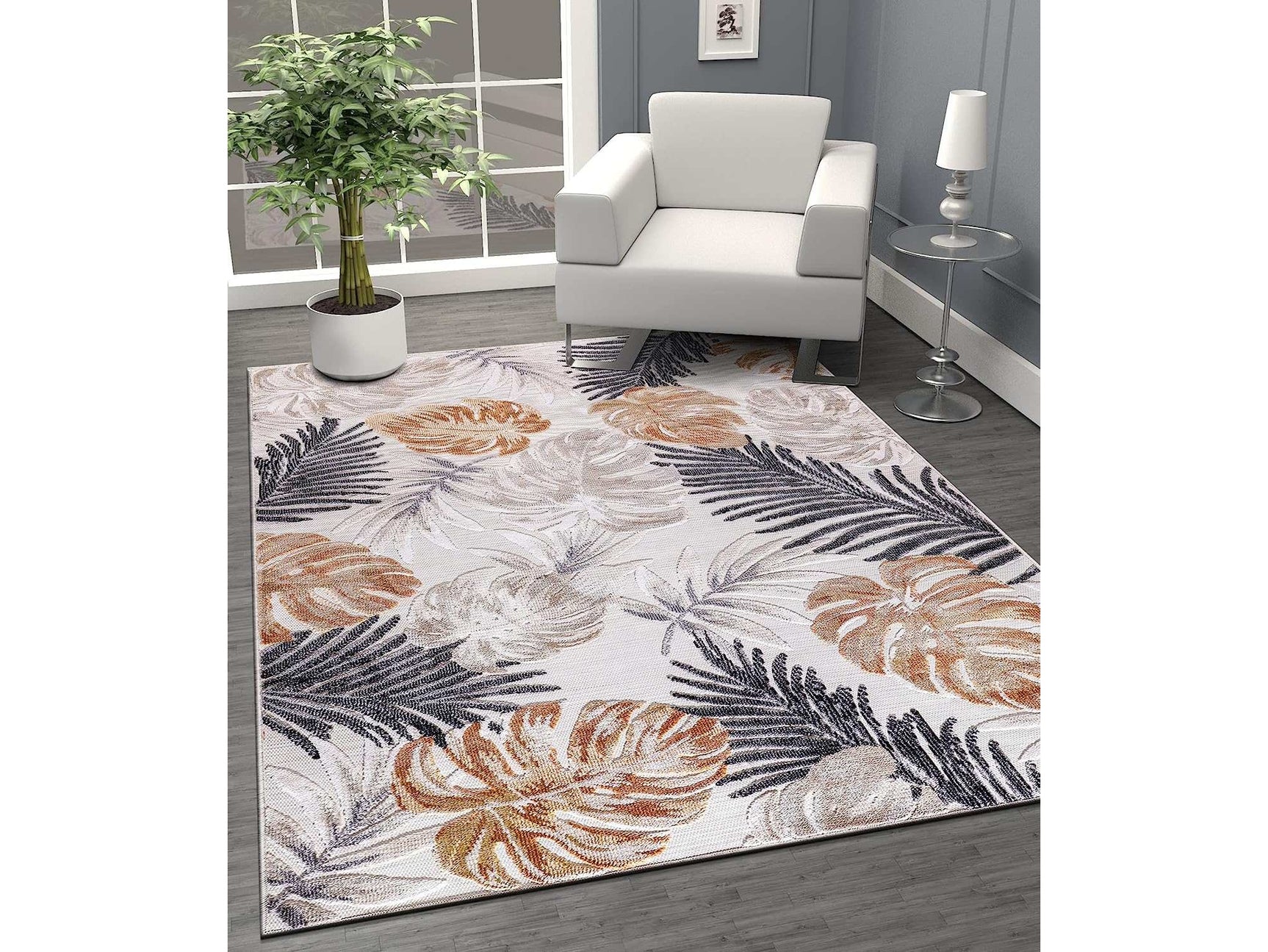 Spring Yellow Leaf Tropical Botanical Non-Shedding Indoor/Outdoor Area Rugs - Ornate Home