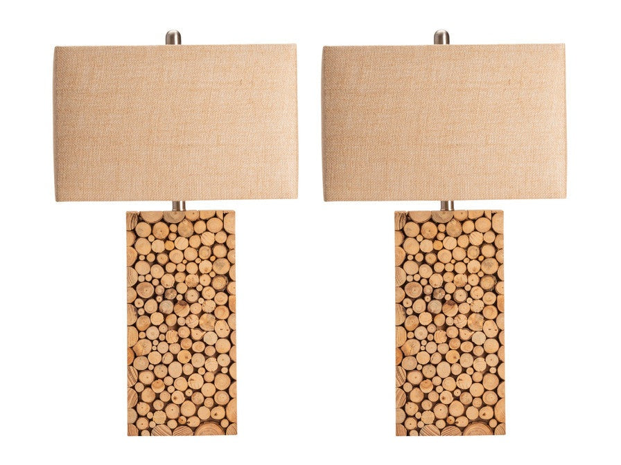 Stacked Wood Brown/Cream Table Lamp (Set of 2) - Ornate Home
