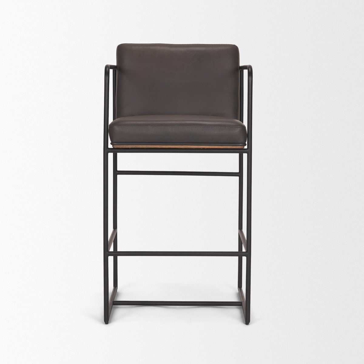 Stamford Charcoal-Brown Leather Seat with Wood Back Metal Counter Stool - Ornate Home