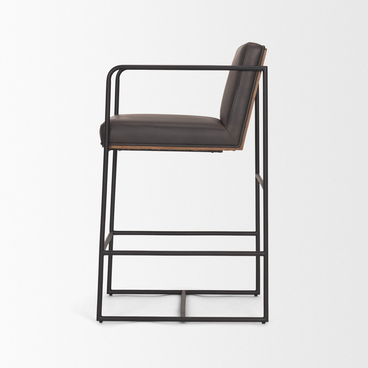 Stamford Charcoal-Brown Leather Seat with Wood Back Metal Counter Stool - Ornate Home