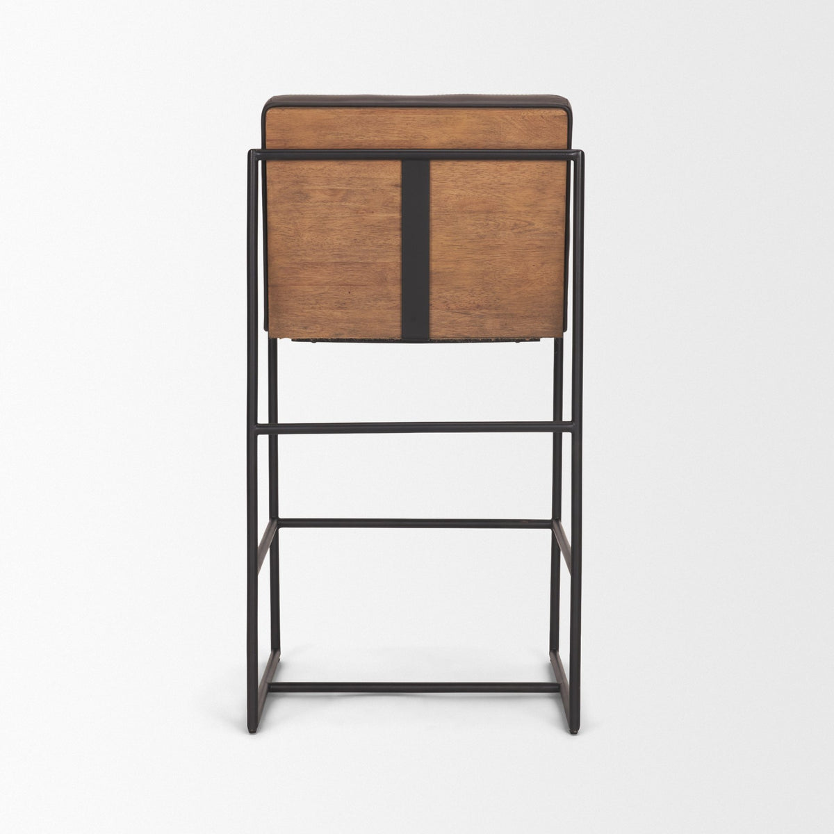 Stamford Charcoal-Brown Leather Seat with Wood Back Metal Counter Stool - Ornate Home