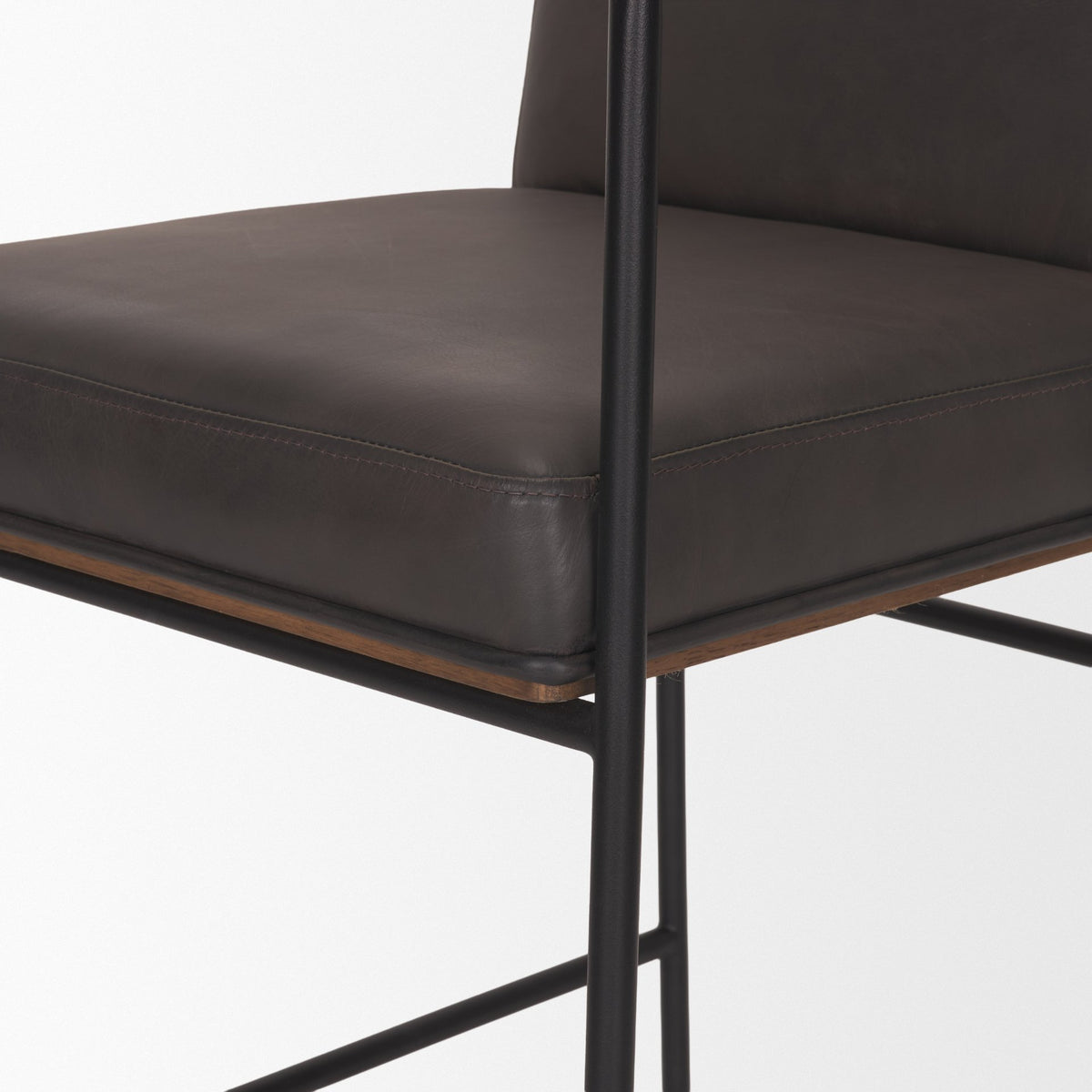 Stamford Charcoal-Brown Leather Seat with Wood Back Metal Counter Stool - Ornate Home