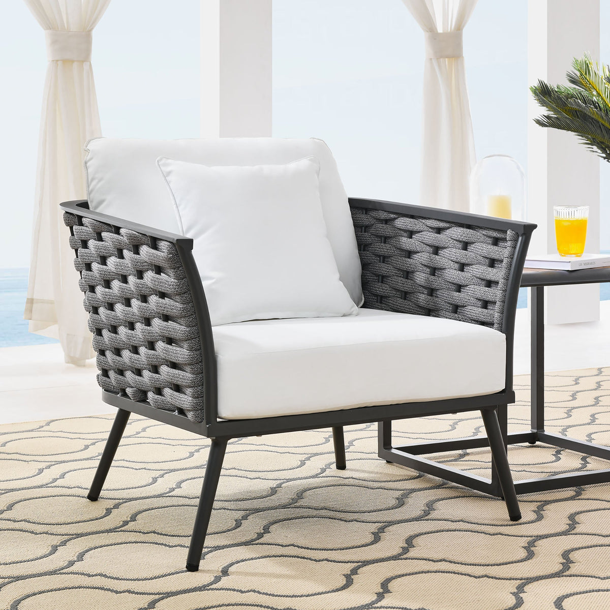 Stance Gray/White Outdoor Patio Aluminum Armchair - Ornate Home