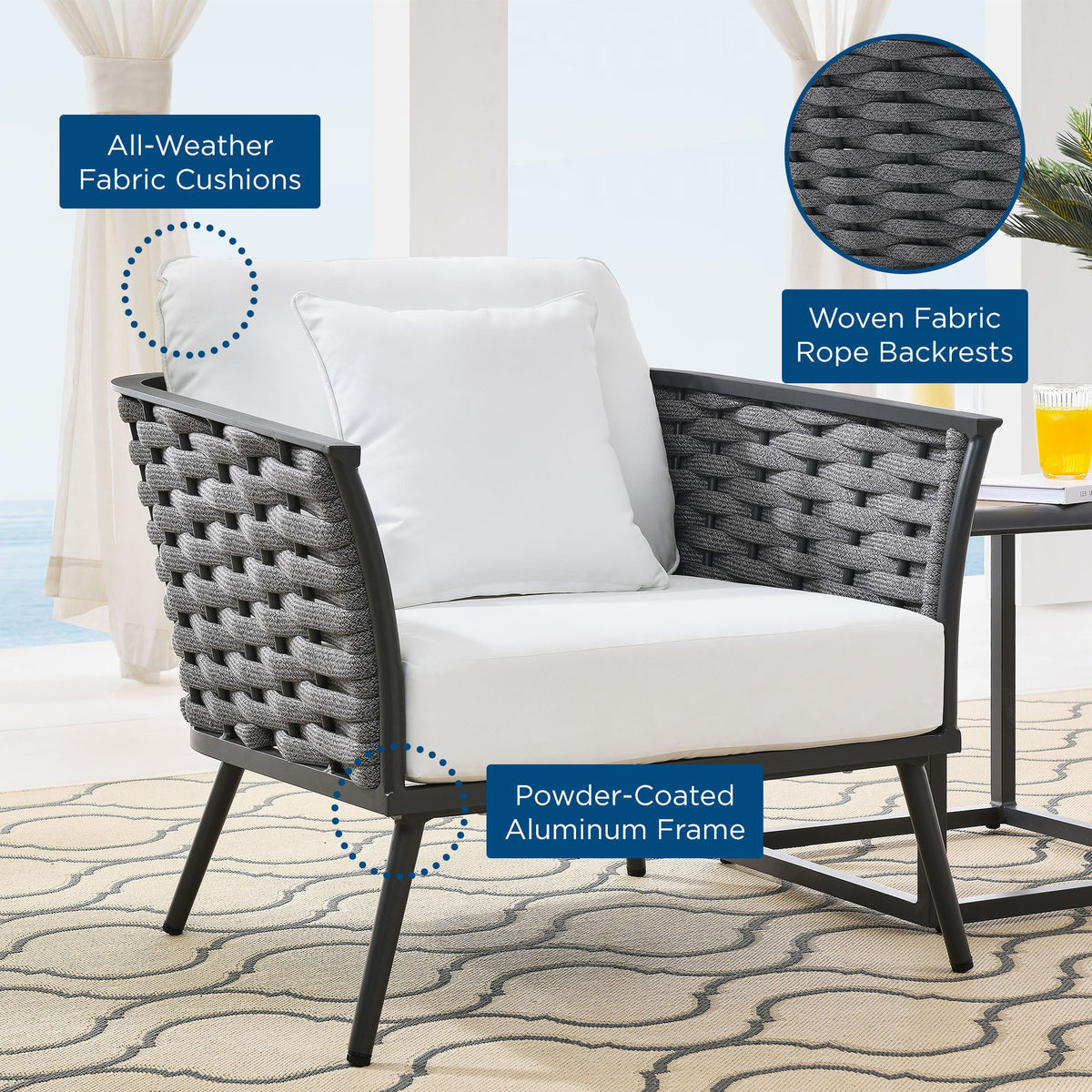 Stance Gray/White Outdoor Patio Aluminum Armchair - Ornate Home