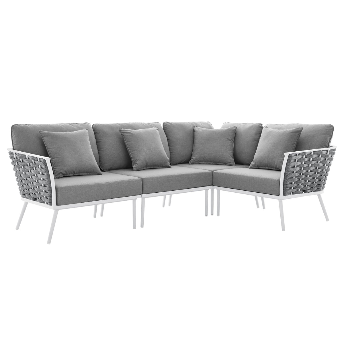 Stance White/Gray Outdoor Patio Aluminum Large Sectional Sofa - Ornate Home