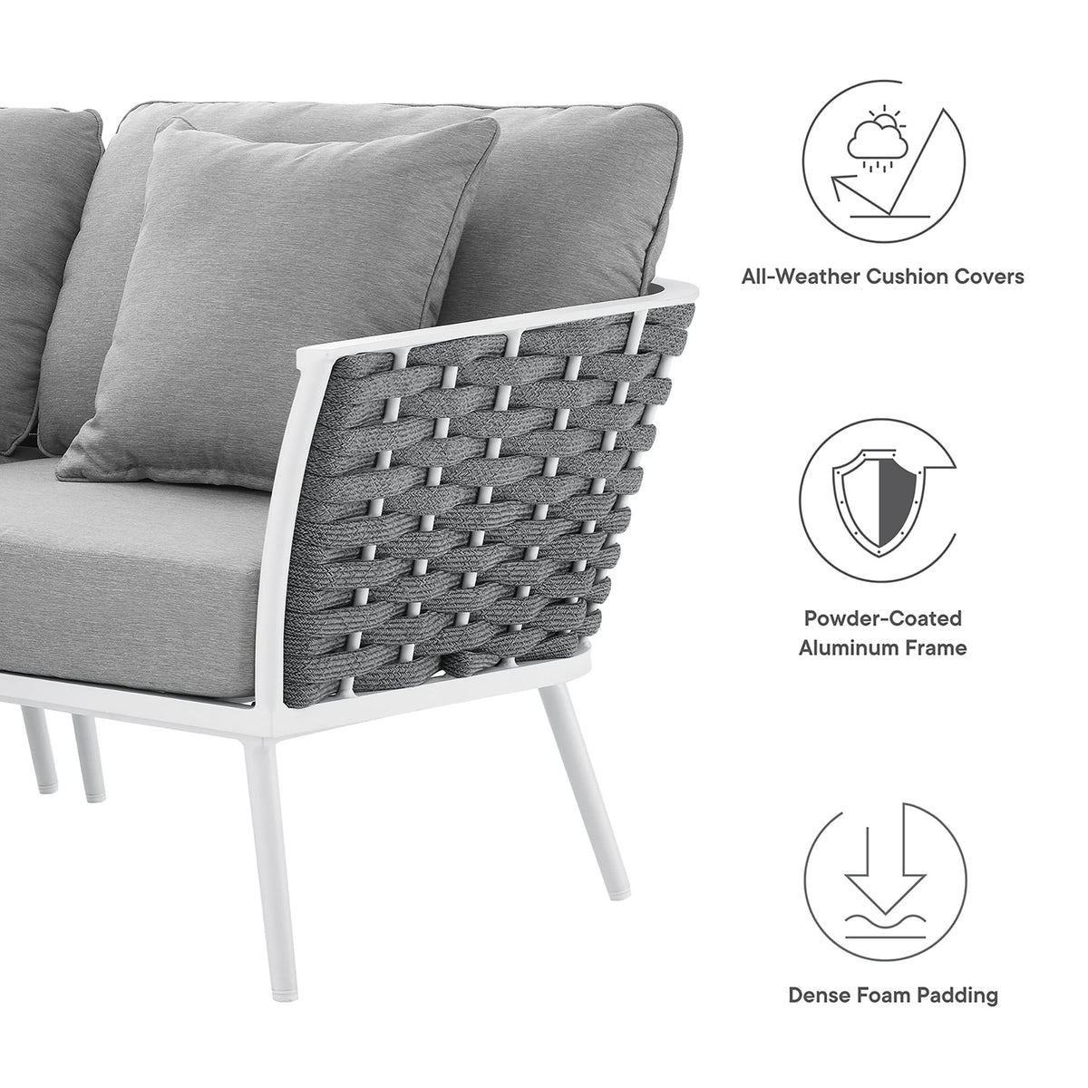Stance White/Gray Outdoor Patio Aluminum Large Sectional Sofa - Ornate Home