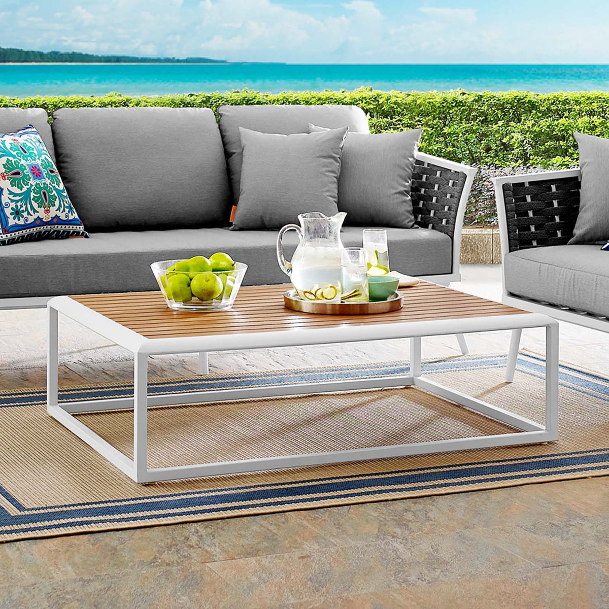 Stance White/Natural Outdoor Patio Aluminum Coffee Table - Ornate Home