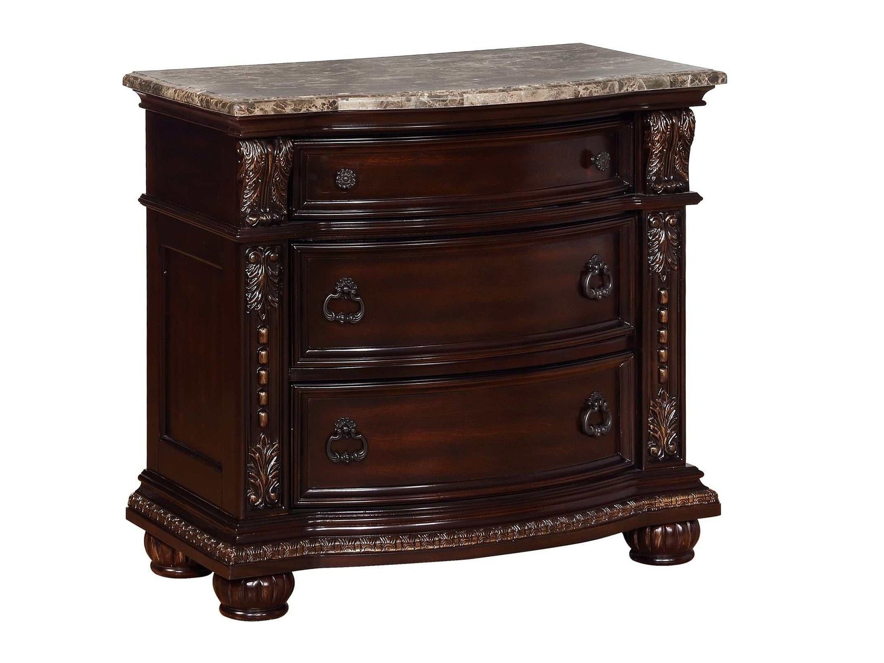 Stanley Cherry Brown Nightstand w/ Marble Top - Ornate Home