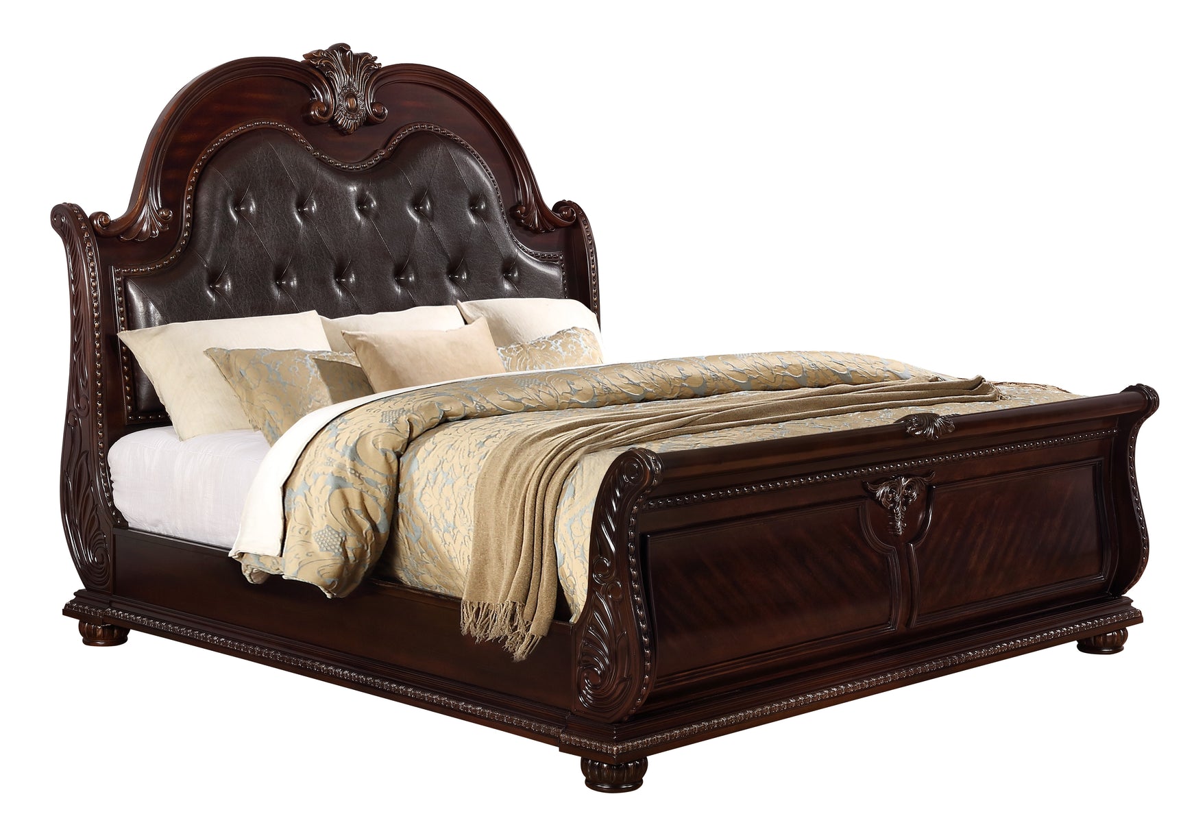 Stanley Cherry Brown Sleigh Bedroom Set - Ornate Home