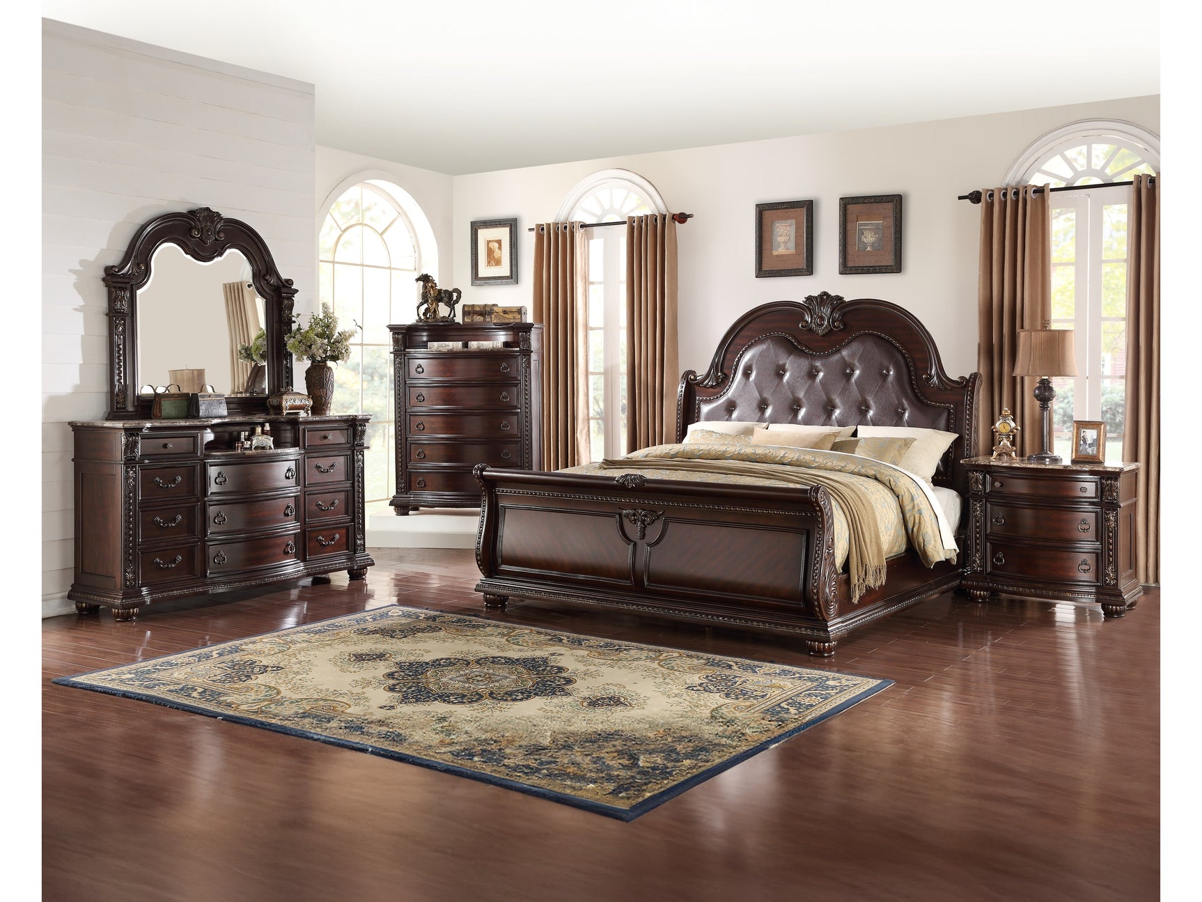 Stanley Cherry Brown Sleigh Bedroom Set - Ornate Home