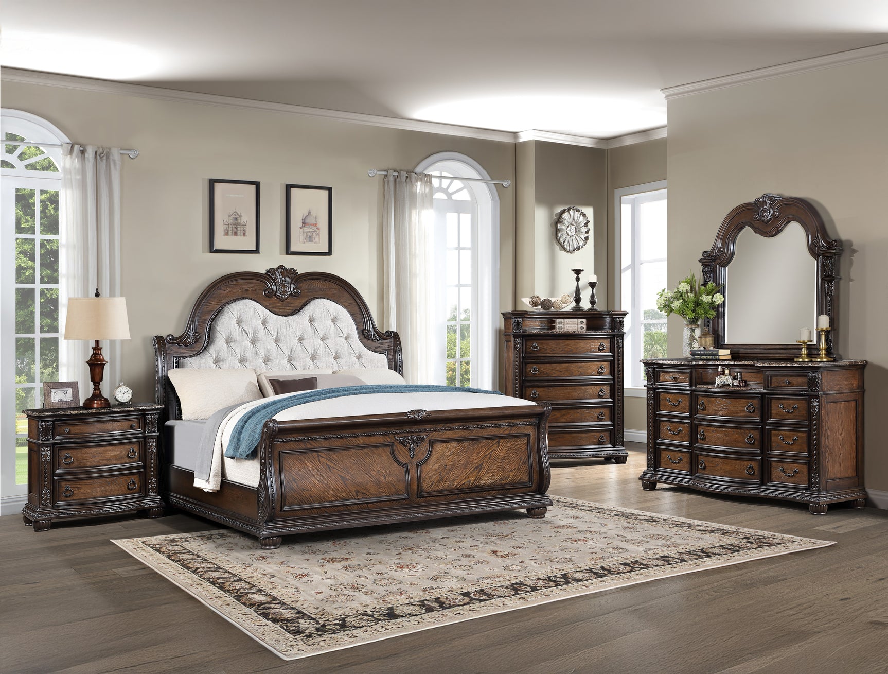 Stanley Coffee Brown King Upholstered Sleigh Bed - Ornate Home