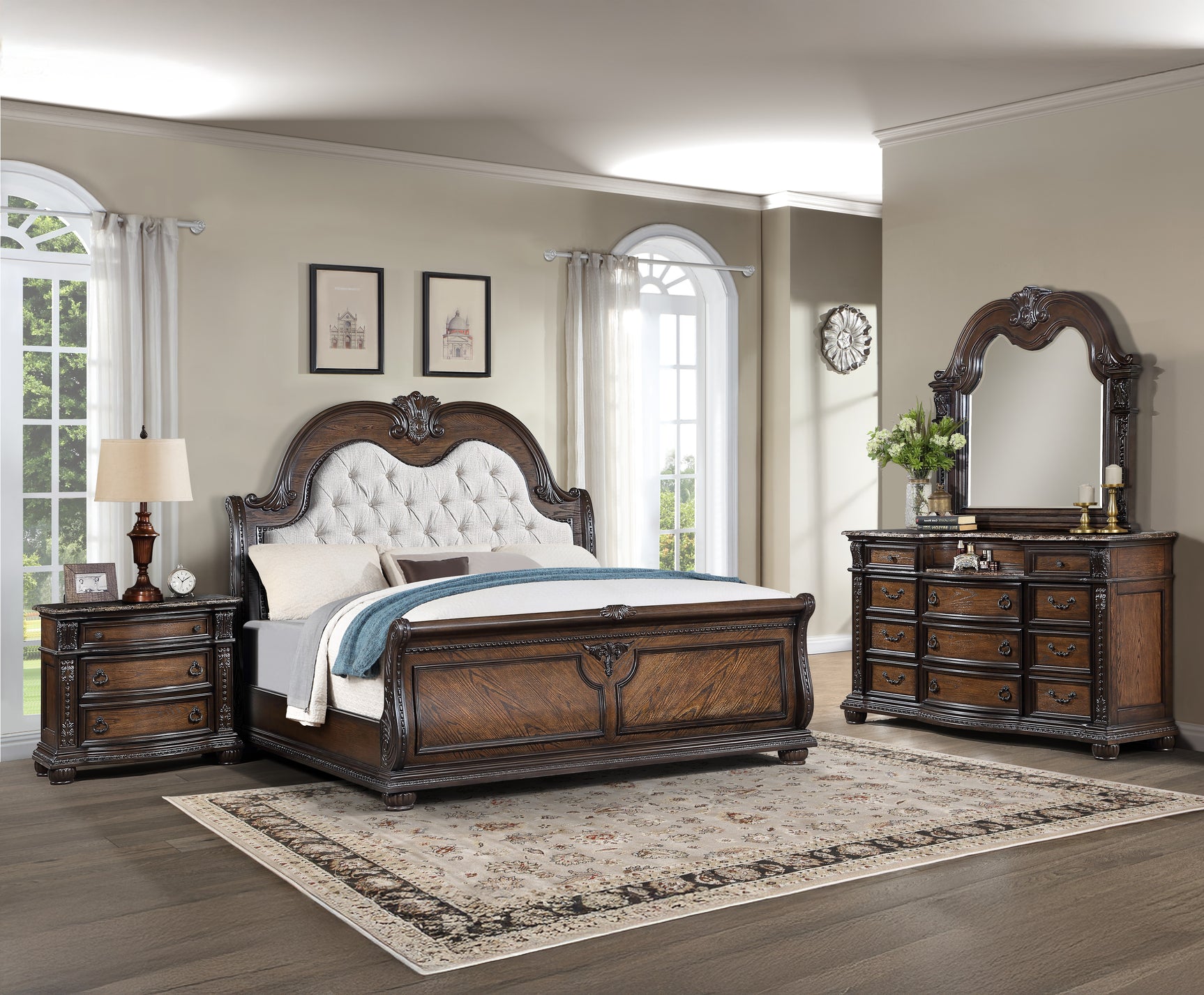 Stanley Coffee Brown Upholstered Sleigh Bedroom Set - Ornate Home