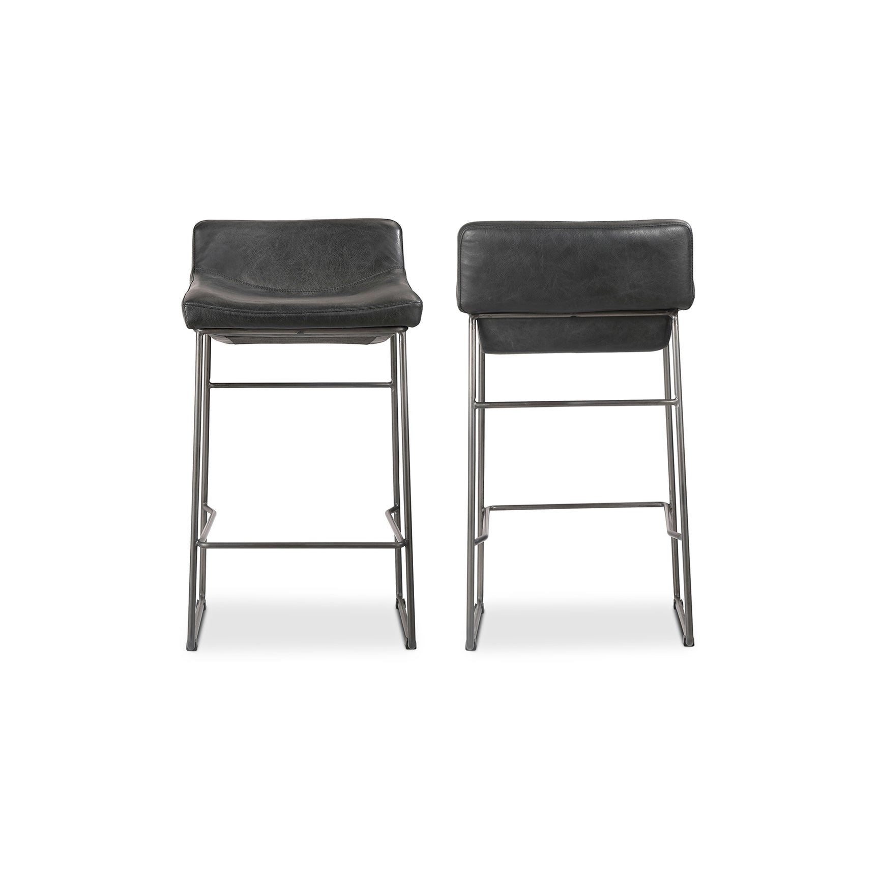 Starlet Onyx Black Leather Counter Stool (Set of 2) - Ornate Home