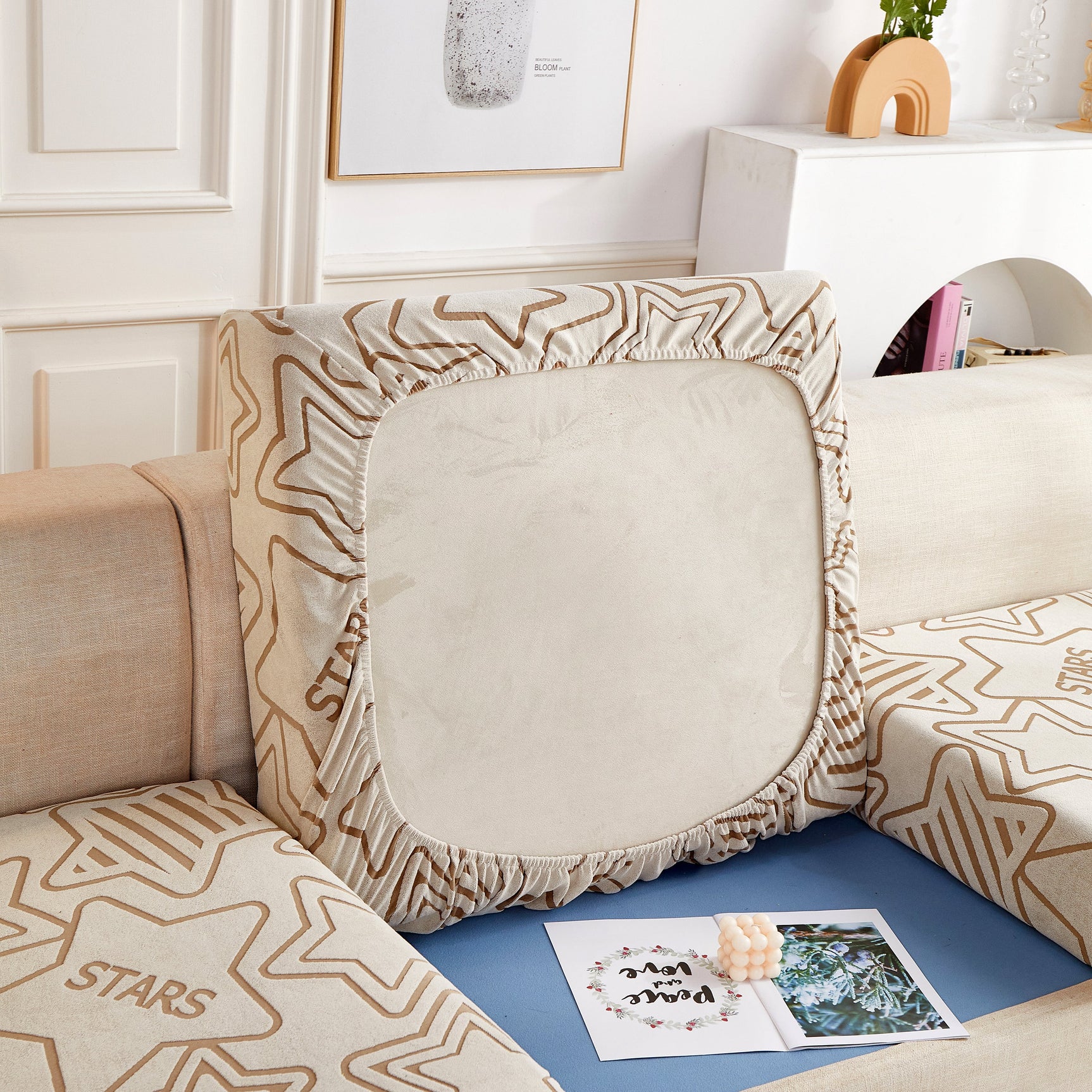 Starry Sky Jacquard Fleece Stretchable Non-Slip Cushion Covers Furniture Covers for L-Shaped Couch - Ornate Home