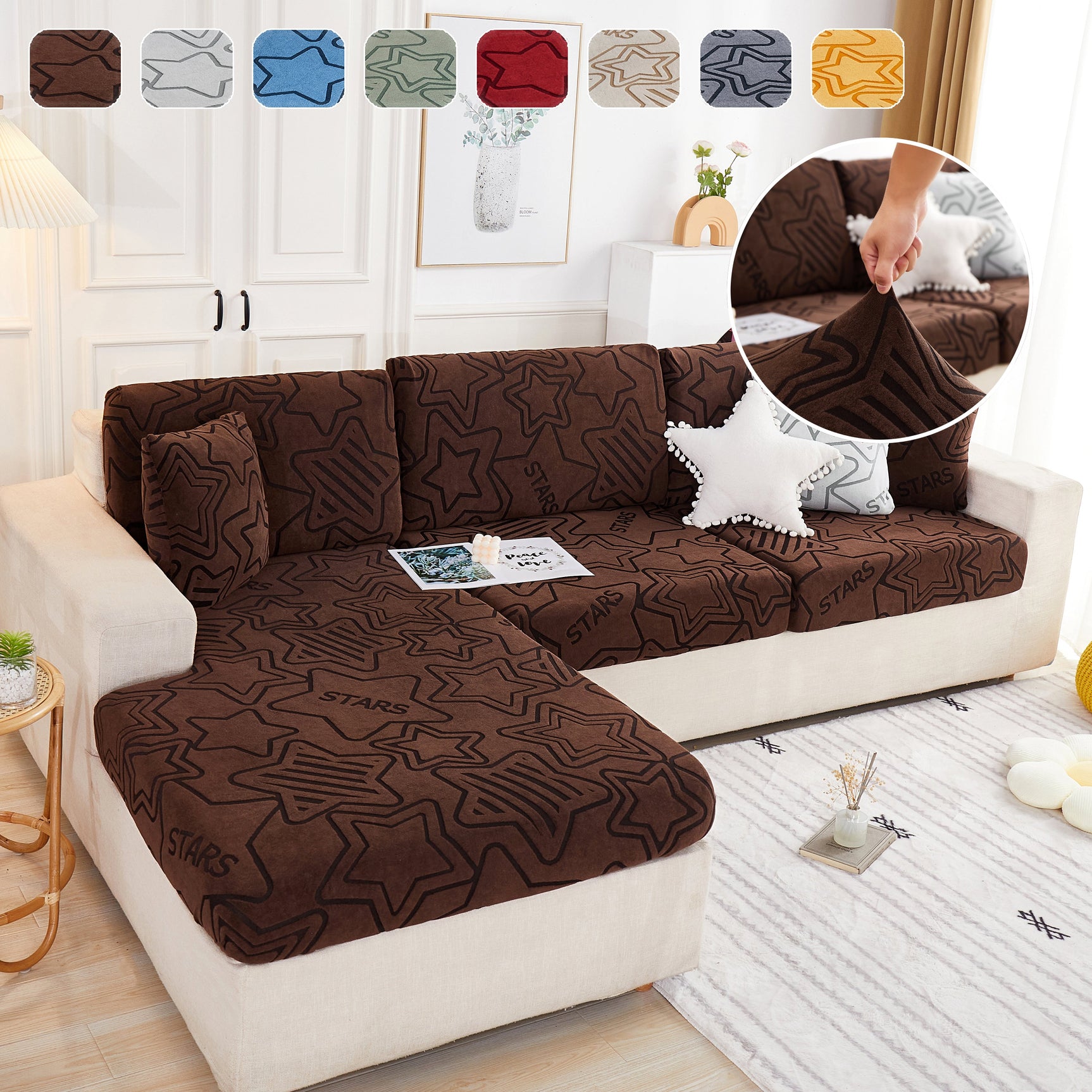 Starry Sky Jacquard Fleece Stretchable Non-Slip Cushion Covers Furniture Covers for L-Shaped Couch - Ornate Home