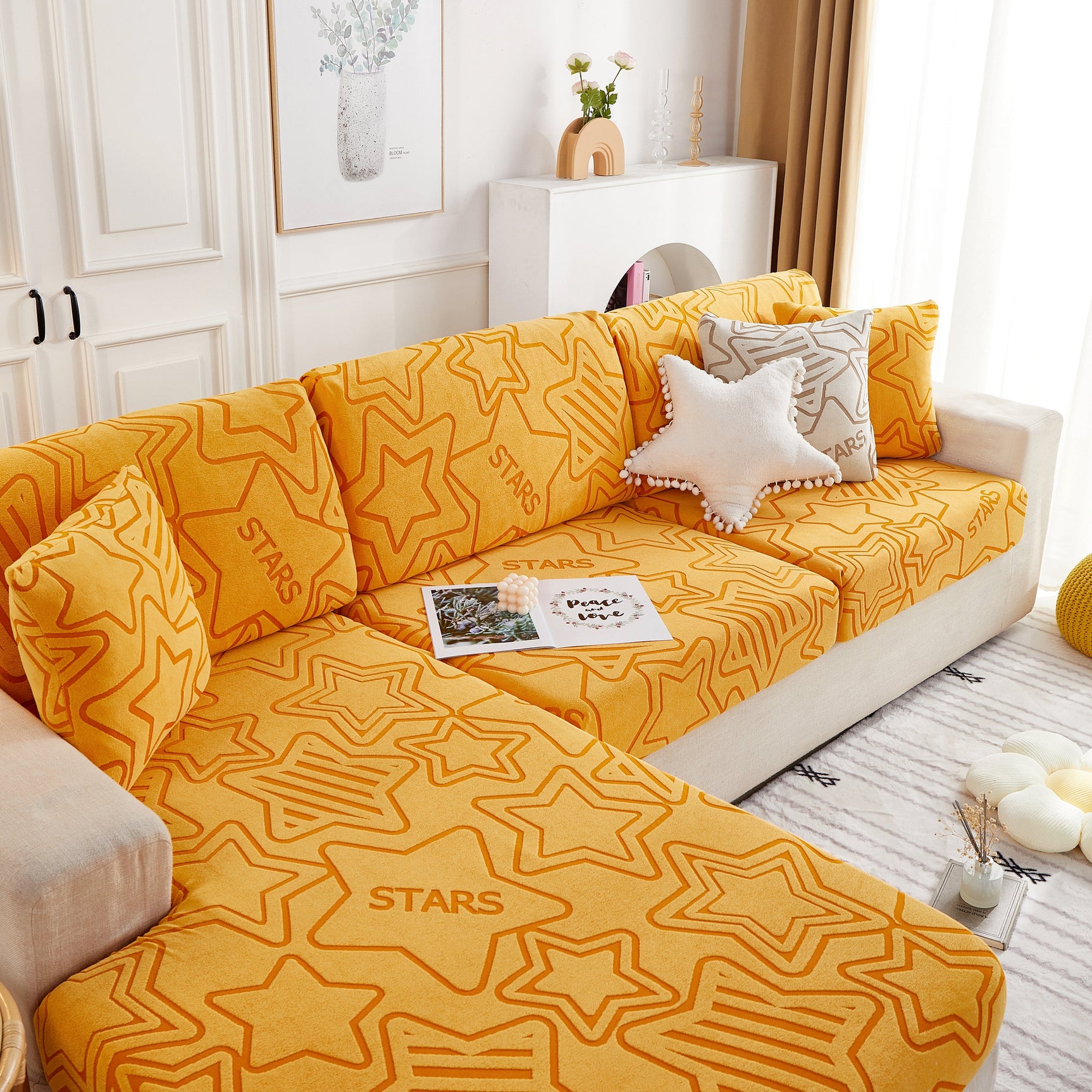 Starry Sky Jacquard Fleece Stretchable Non-Slip Cushion Covers Furniture Covers for L-Shaped Couch - Ornate Home