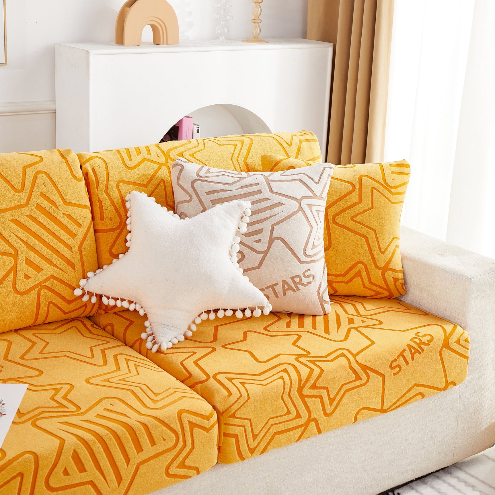 Starry Sky Jacquard Fleece Stretchable Non-Slip Cushion Covers Furniture Covers for L-Shaped Couch - Ornate Home