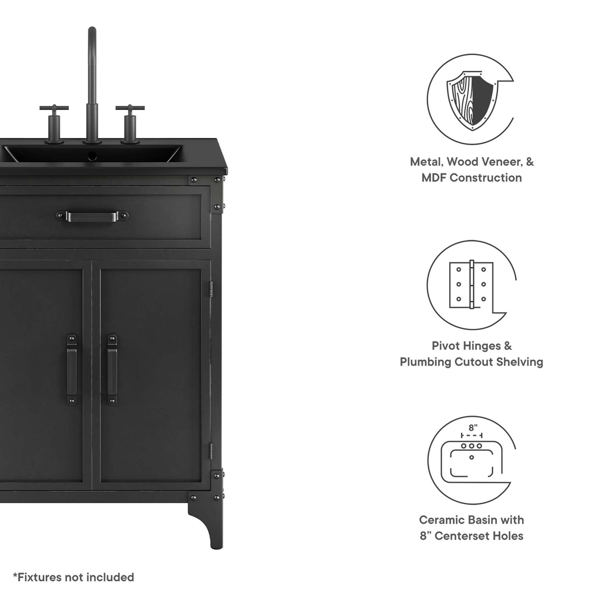 Steamforge Black 24" Bathroom Vanity - Ornate Home