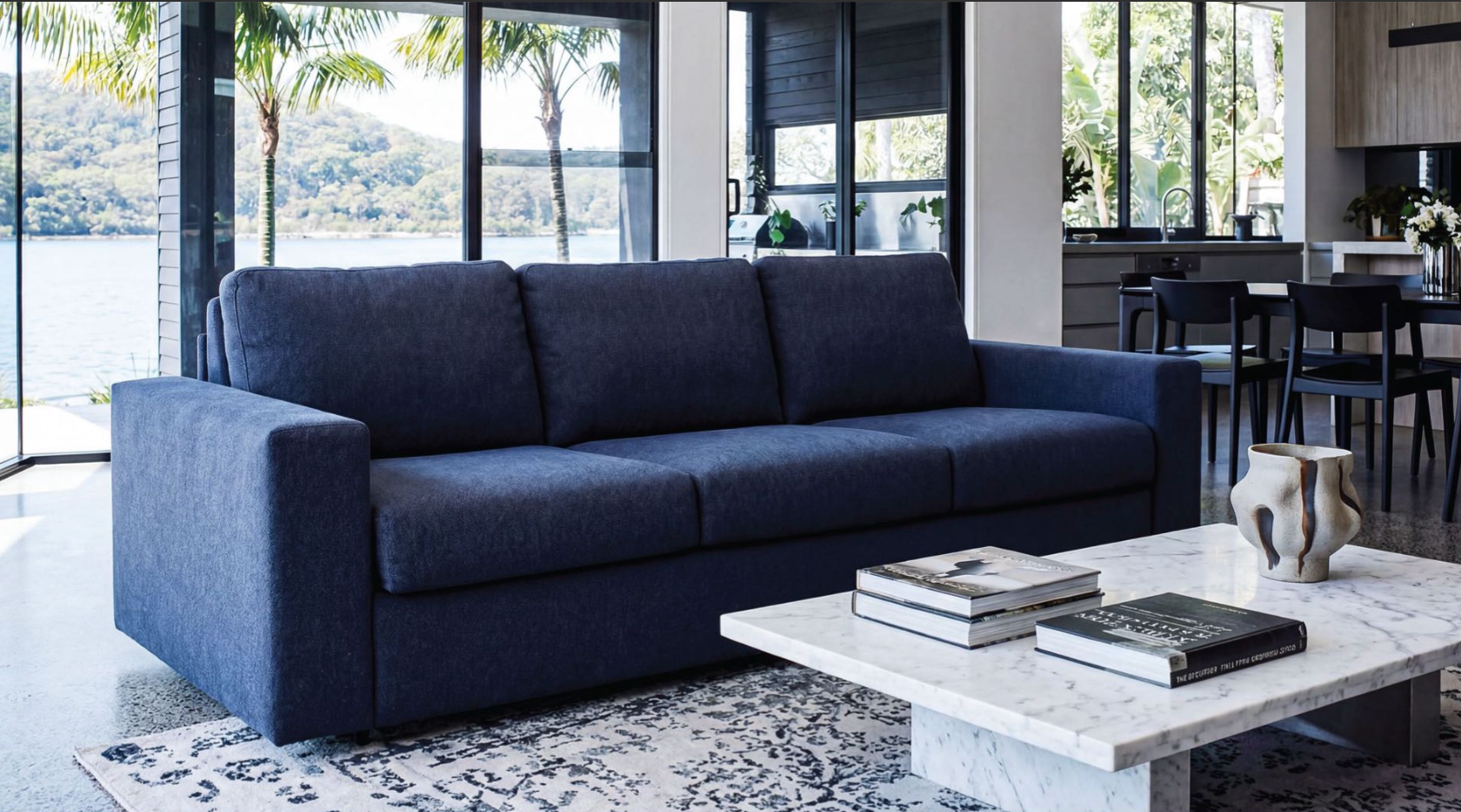 Stearns & Foster® Paolo Deep Blue Queen Sleeper Sofa w/ Memory Foam Mattress - Ornate Home