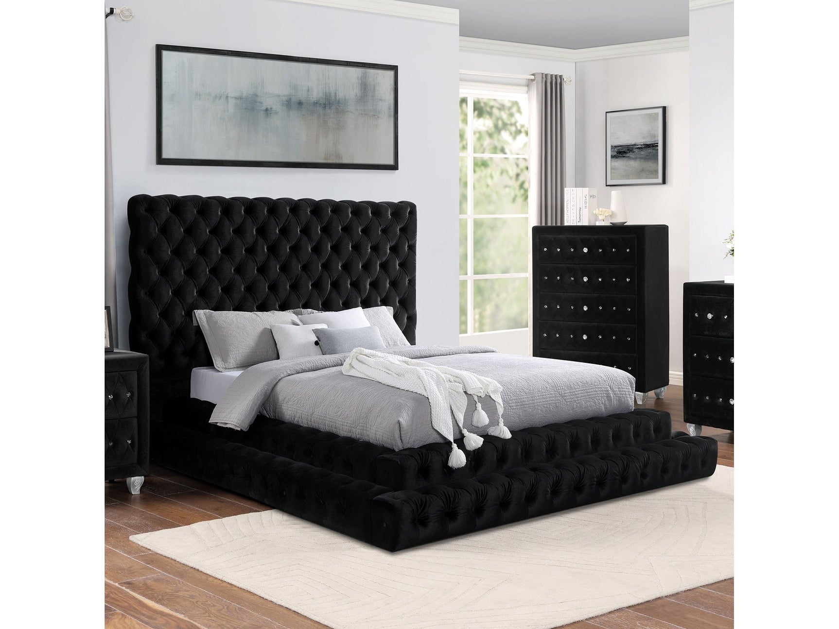 Stefania Black Queen Platform Bed - Ornate Home