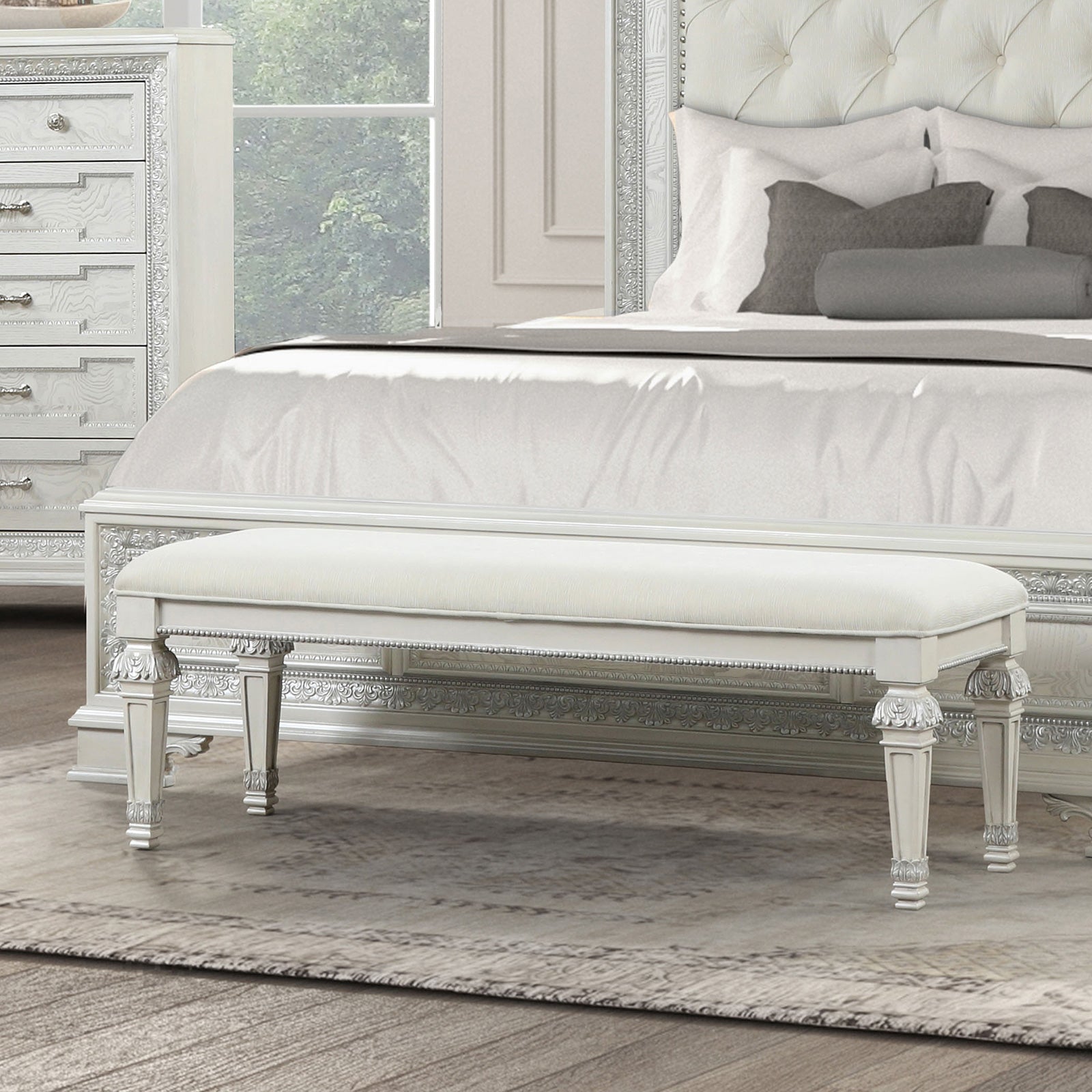 Stella Mia Creamy White Bedroom Bench - Ornate Home