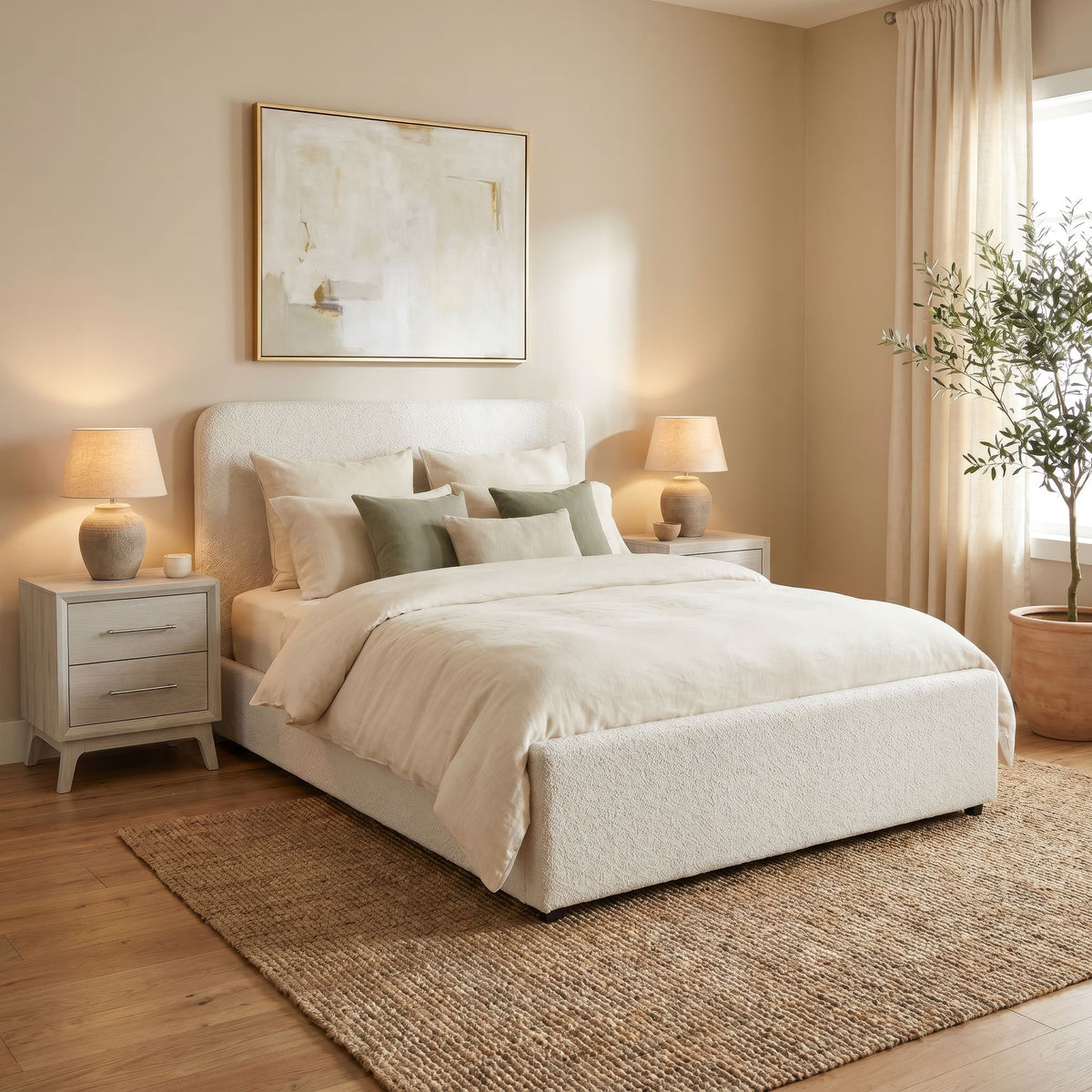 Stellar Beige Boucle Full UPH Bed with 13 Slats - Ornate Home