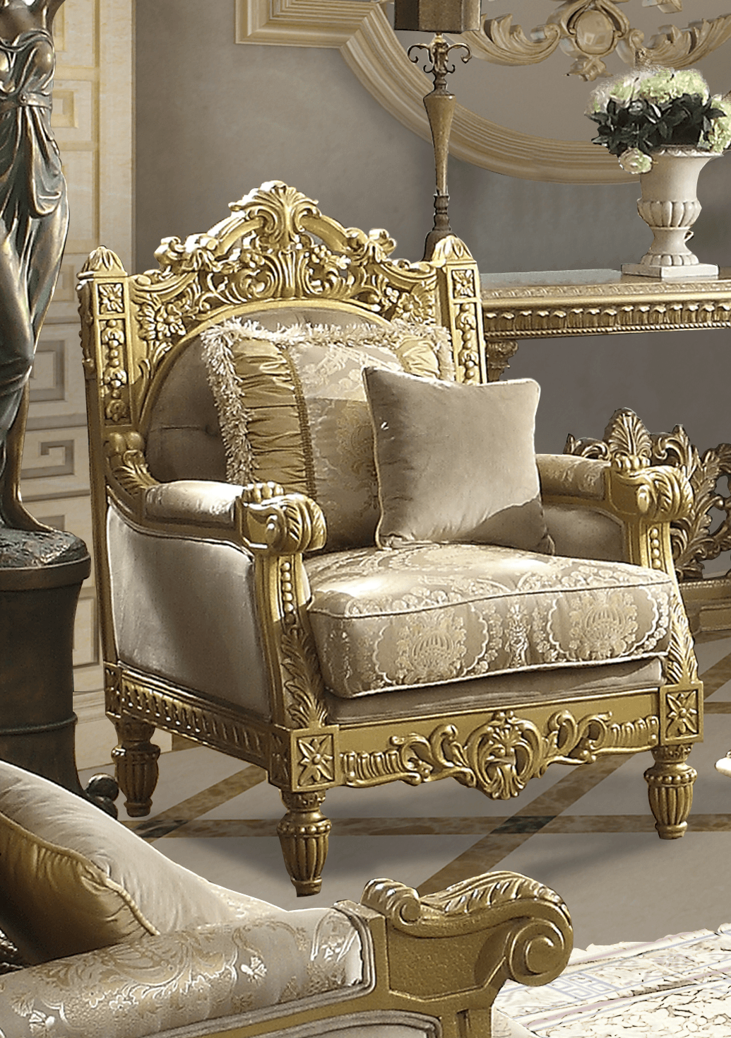 Stellar Metallic Gold 3pc Living Room Set / HD-2659 - Ornate Home
