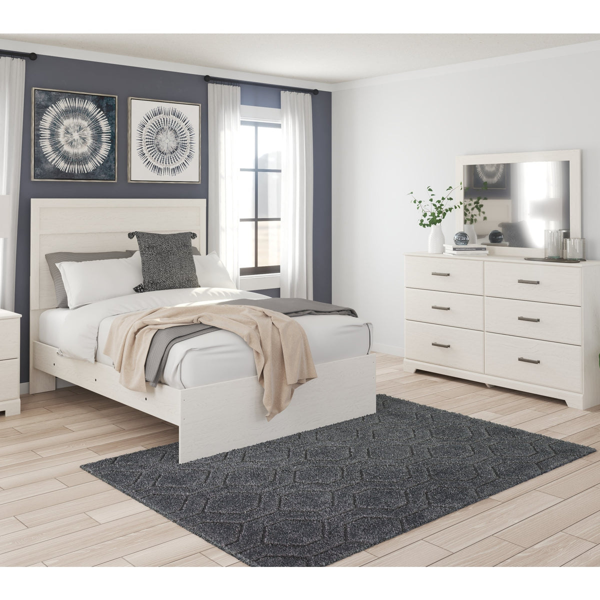 white dresser with mirror and nightstand set Ashley Furniture Stelsie White Full Panel Bedroom Set with Dresser, Mirror  and Nightstand (Online Special Price)